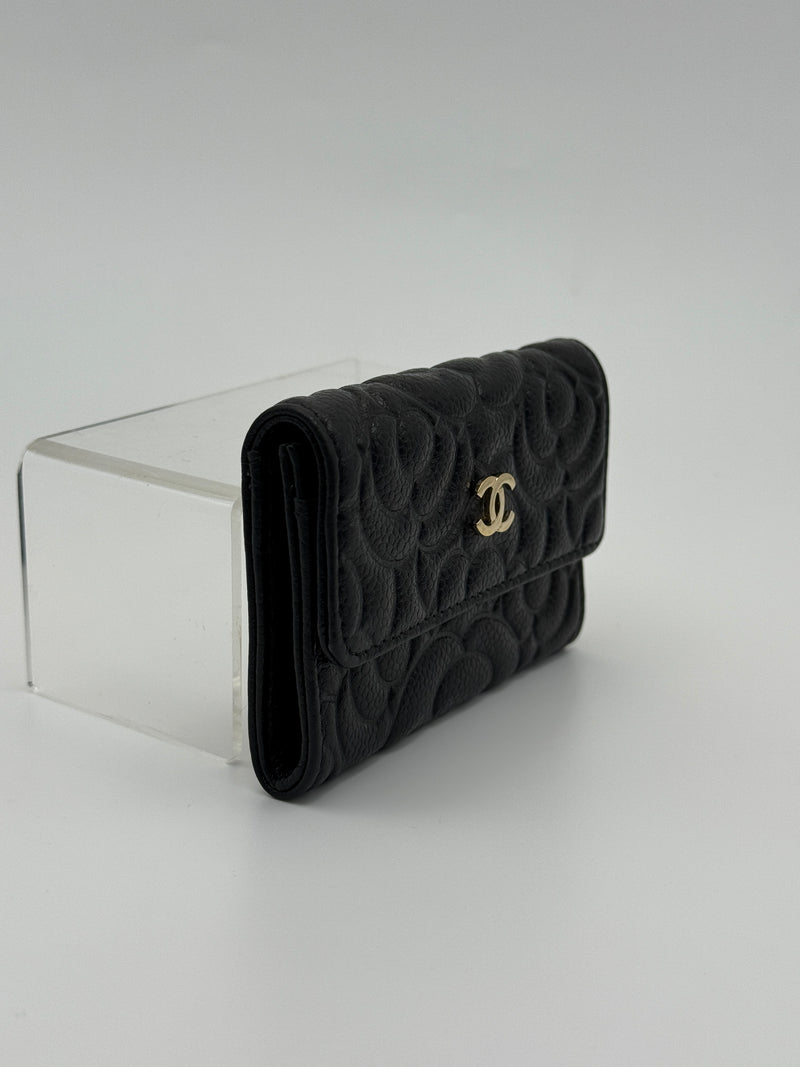 Chanel Classic Black Caviar Camelia Coin Wallet