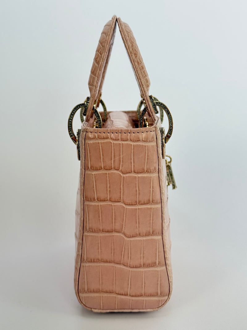 Christian Dior Mini Lady Dior In Dusty Pink Crocodile