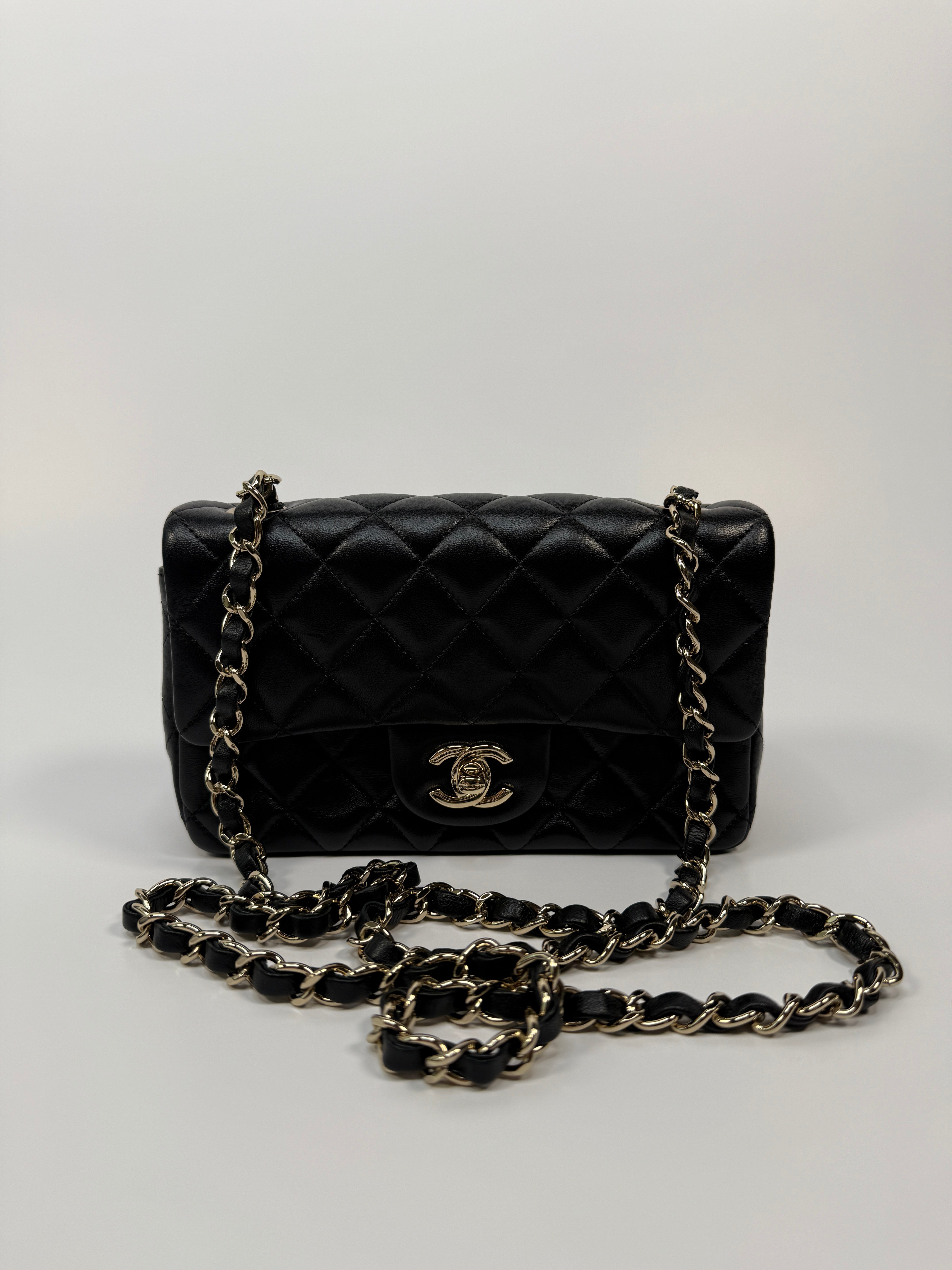 Chanel Mini Rectangle In Black Lambskin Leather With PGHW