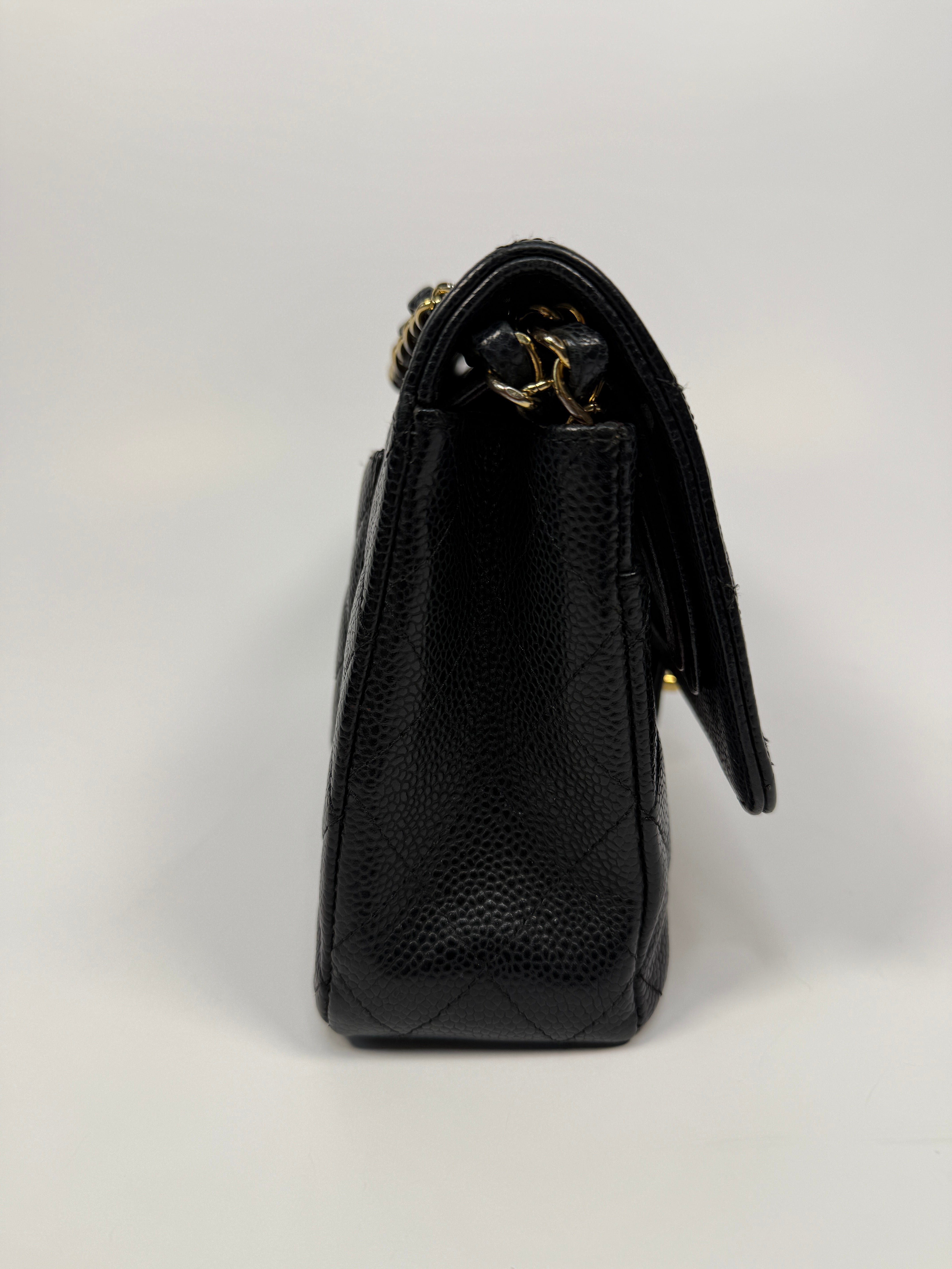 Chanel Medium Classic Double Flap Black Caviar With Gold Hardware, Authentic And Preloved In Very Good Condition 