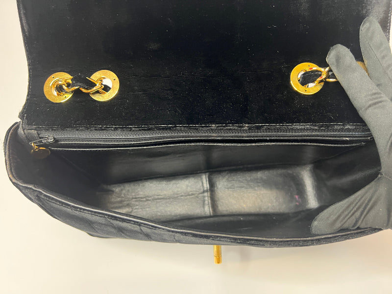 Chanel Black Velvet Jumbo Vintage Flap Bag