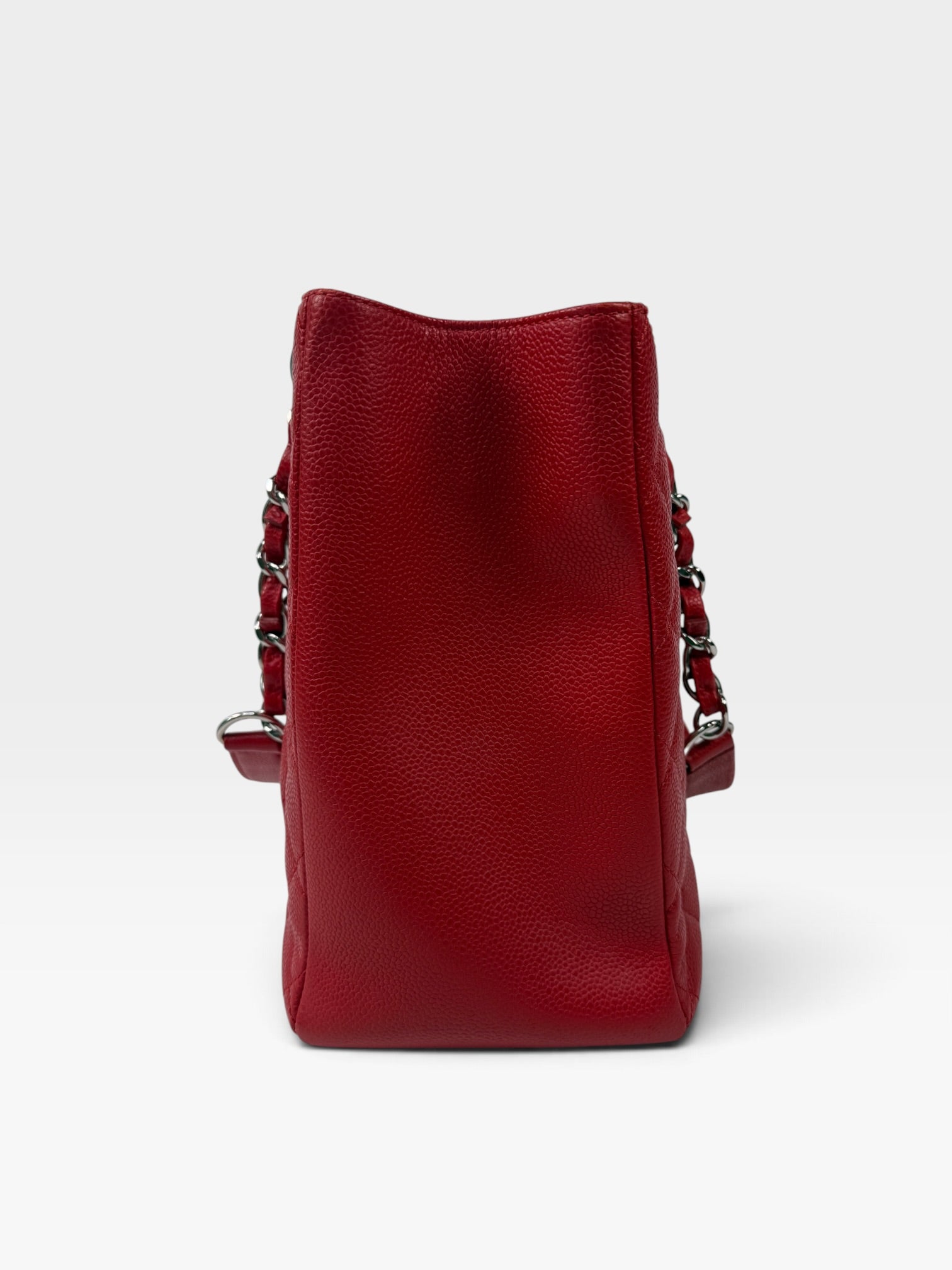 Chanel Grand Shopper Tote In Red Caviar Leather With Silver Hardware. 100% authentic and preloved in very good condition