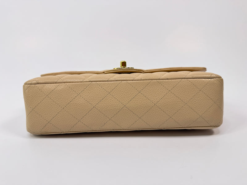 Chanel Medium Classic Double Flap Beige Caviar Leather With GHW