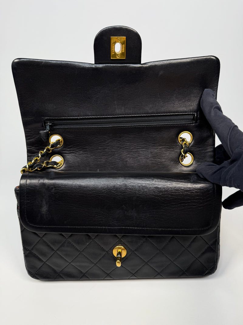 Chanel Vintage Medium Classic Double Flap Black Lambskin With 24k GHW