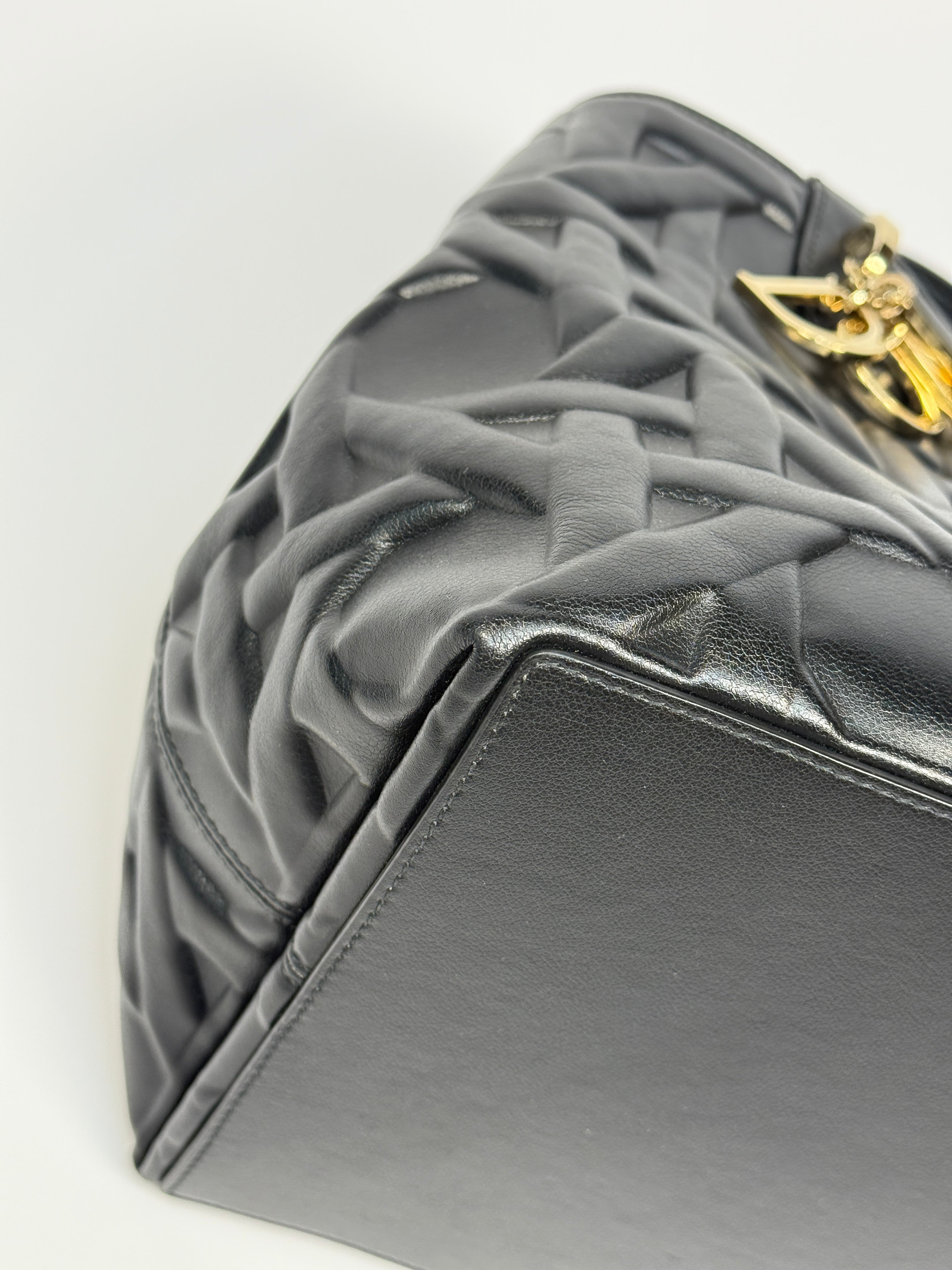 Christian Dior Medium Dior Toujours Bag in black calfskin with gold hardware, authentic and preloved in excellent condition