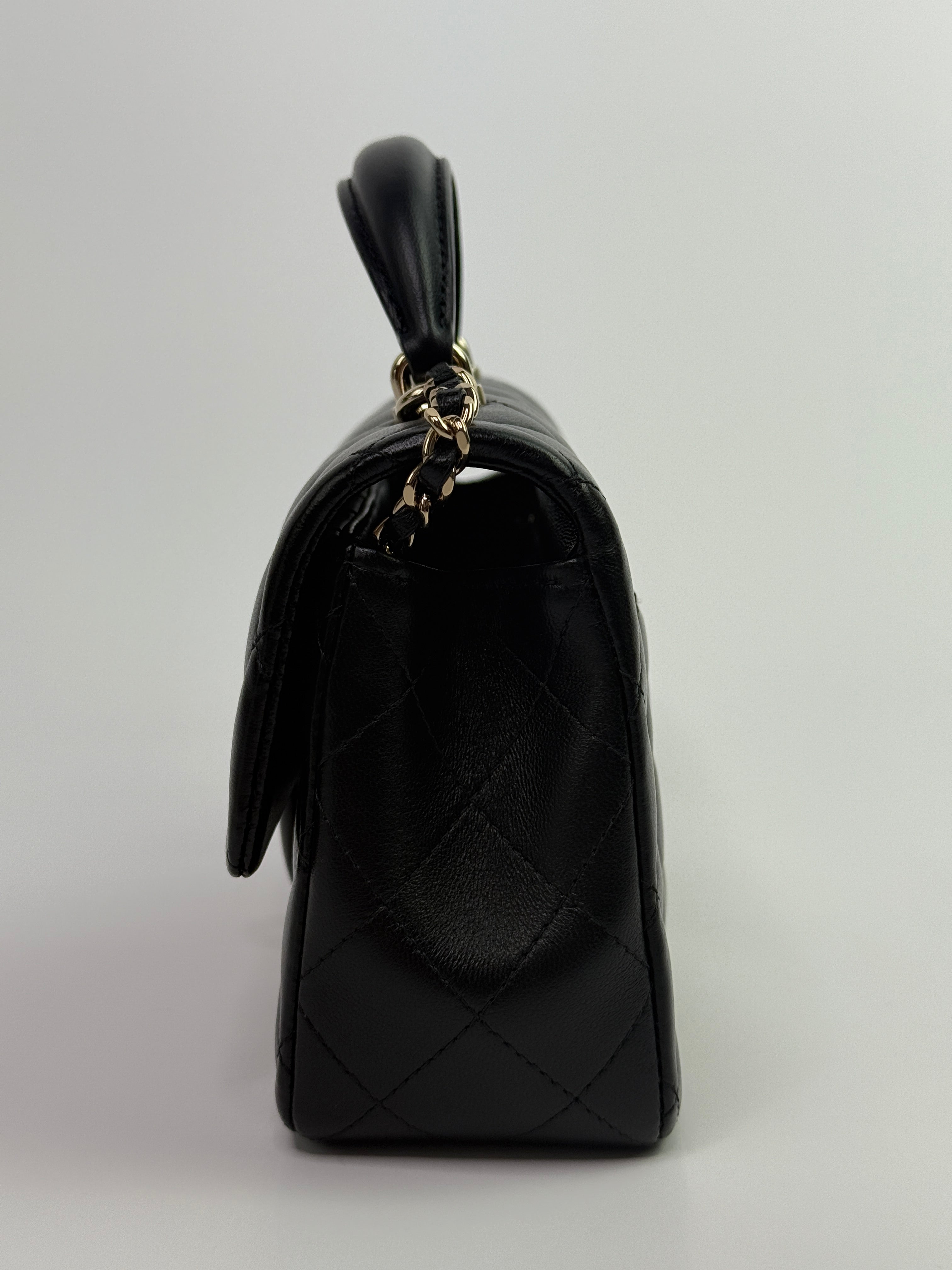 Chanel Mini Rectangle Top Handle  In Black Lambskin With PGHW