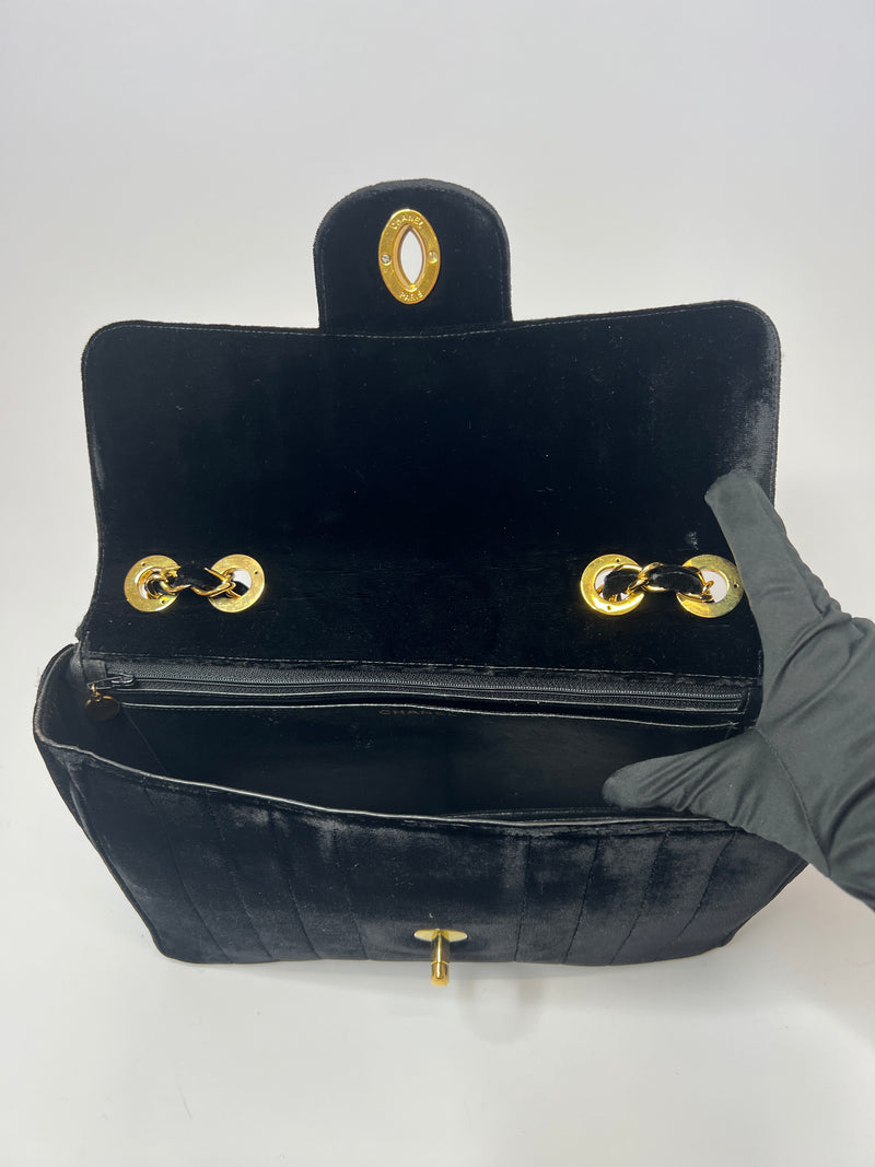 Chanel Black Velvet Jumbo Vintage Flap Bag