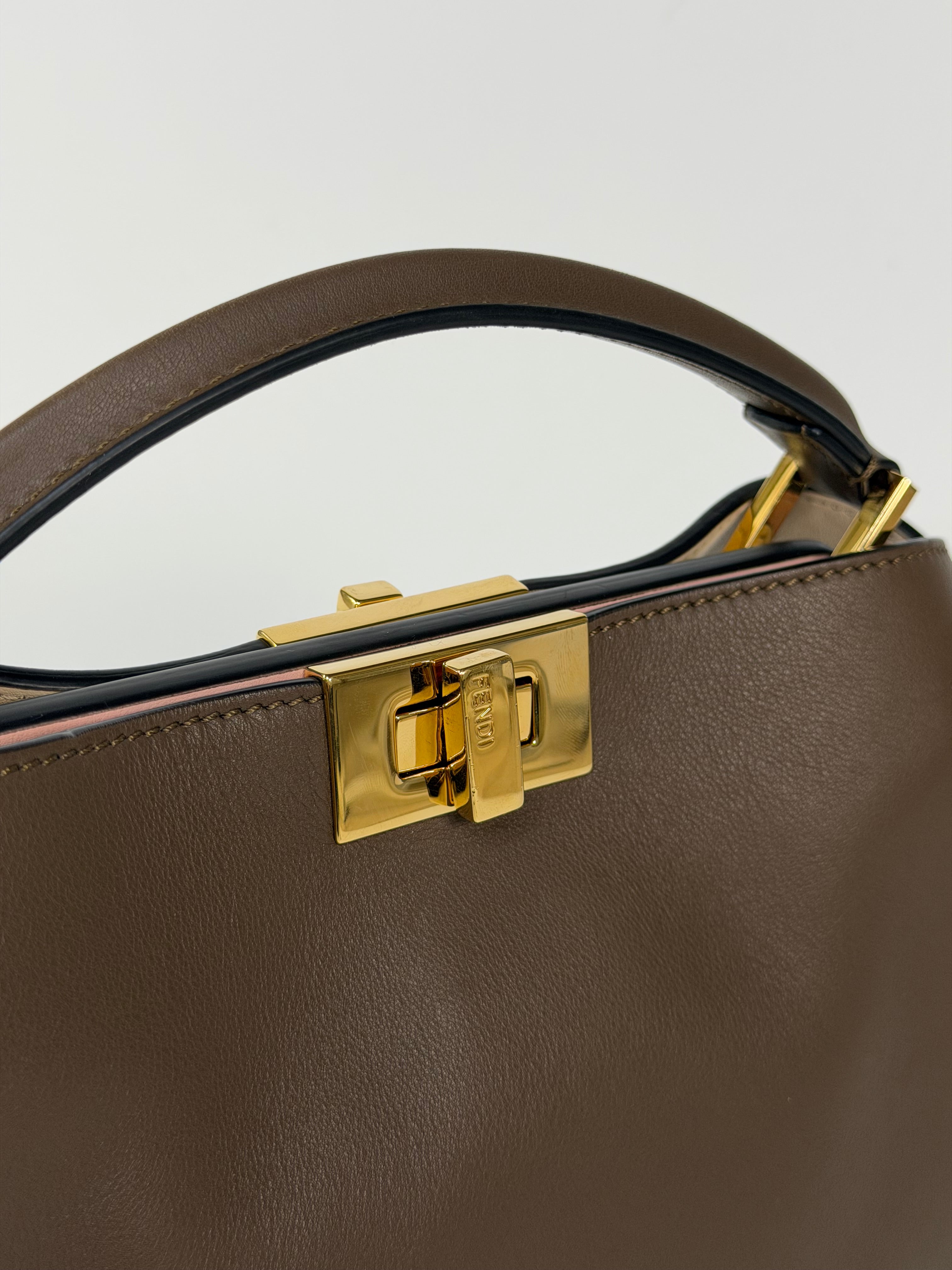 Fendi Small Peekaboo ISeeU Bag In Brown Calfskin Gold Hardware. 100% authentic and preloved in excellent condition.