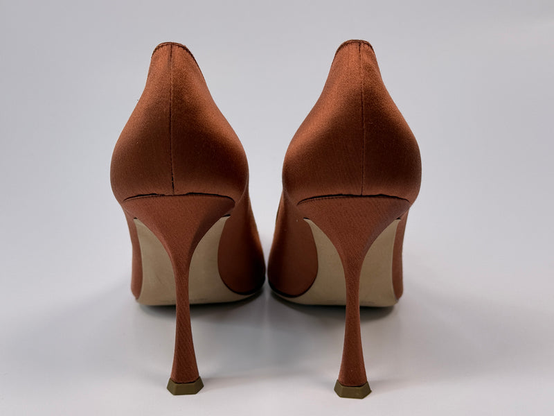 Monolo Blahnik  Hangisi 90 Brown satin pumps (Size 39/UK6)