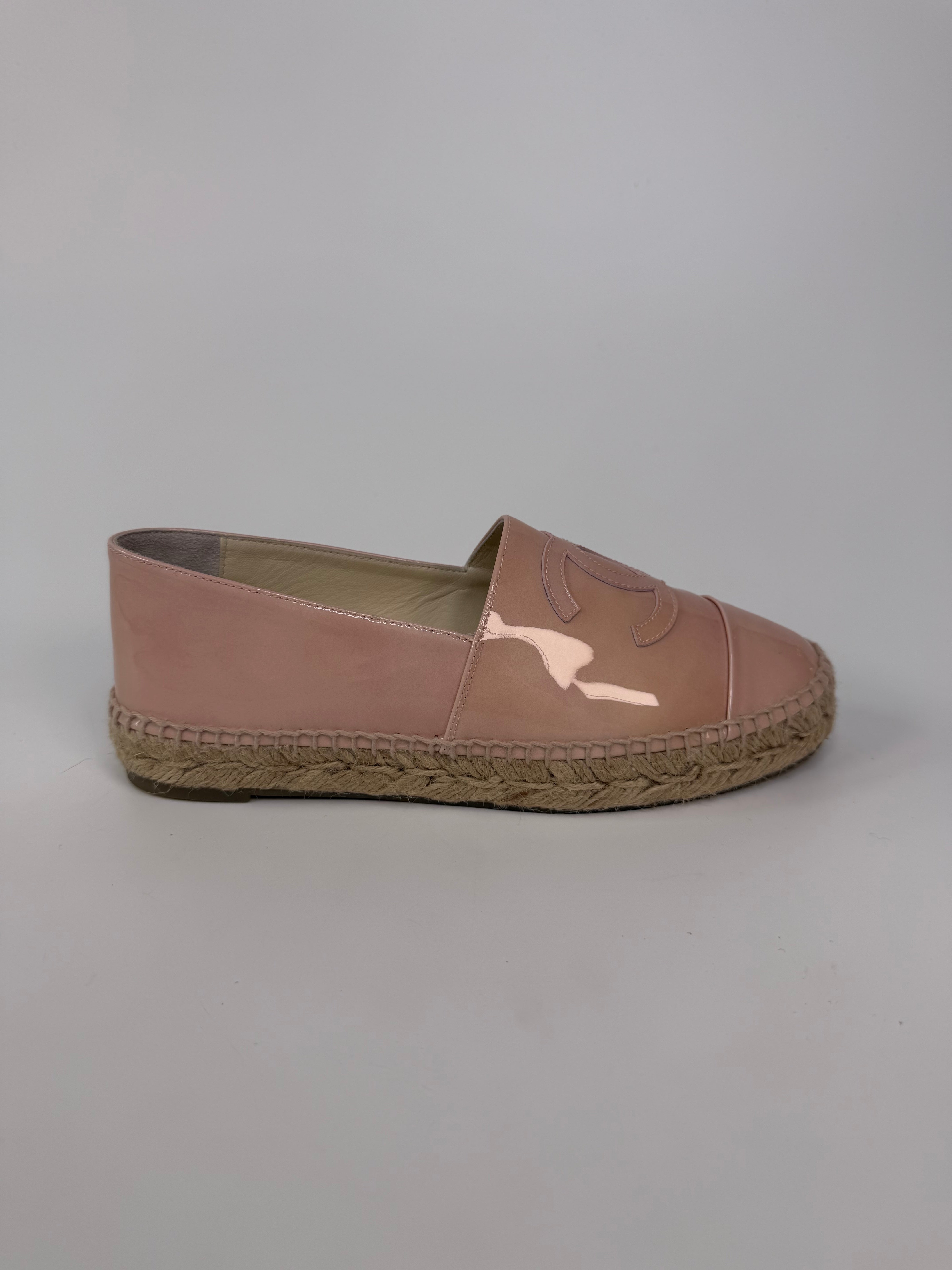 Chanel Espadrilles In Blush Patent Leather (Size 37/ UK4). 100% authentic and preloved in excellent condition