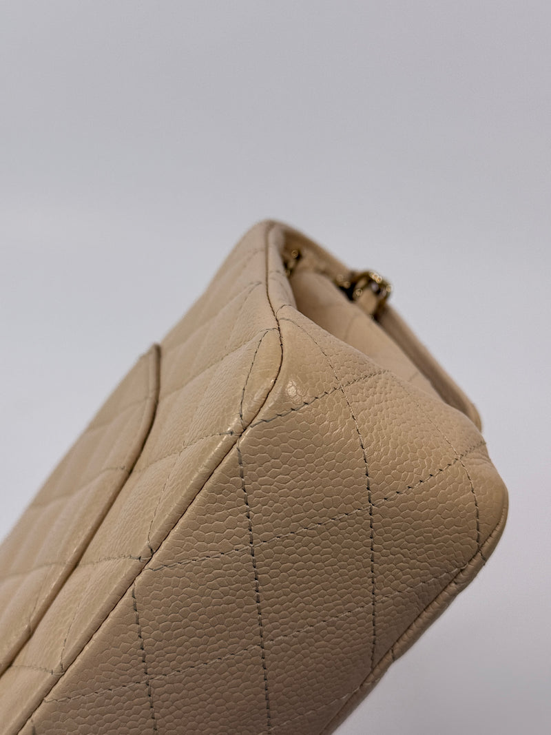 Chanel Medium Classic Double Flap Beige Caviar Leather With GHW