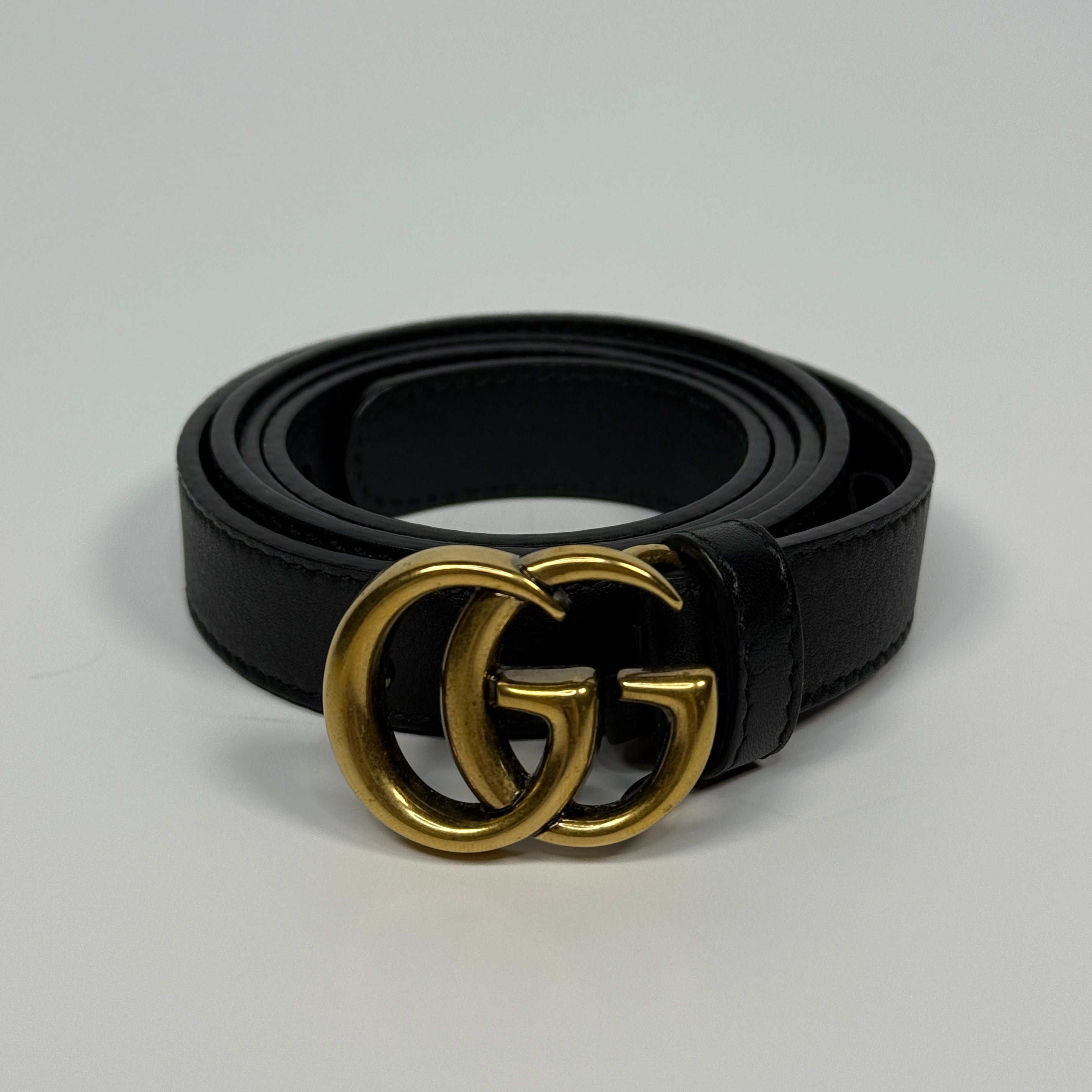 Gucci GG Marmont Wide Belt Black Leather With Gold GG Buckle. Excellent condition. Authentic and preloved