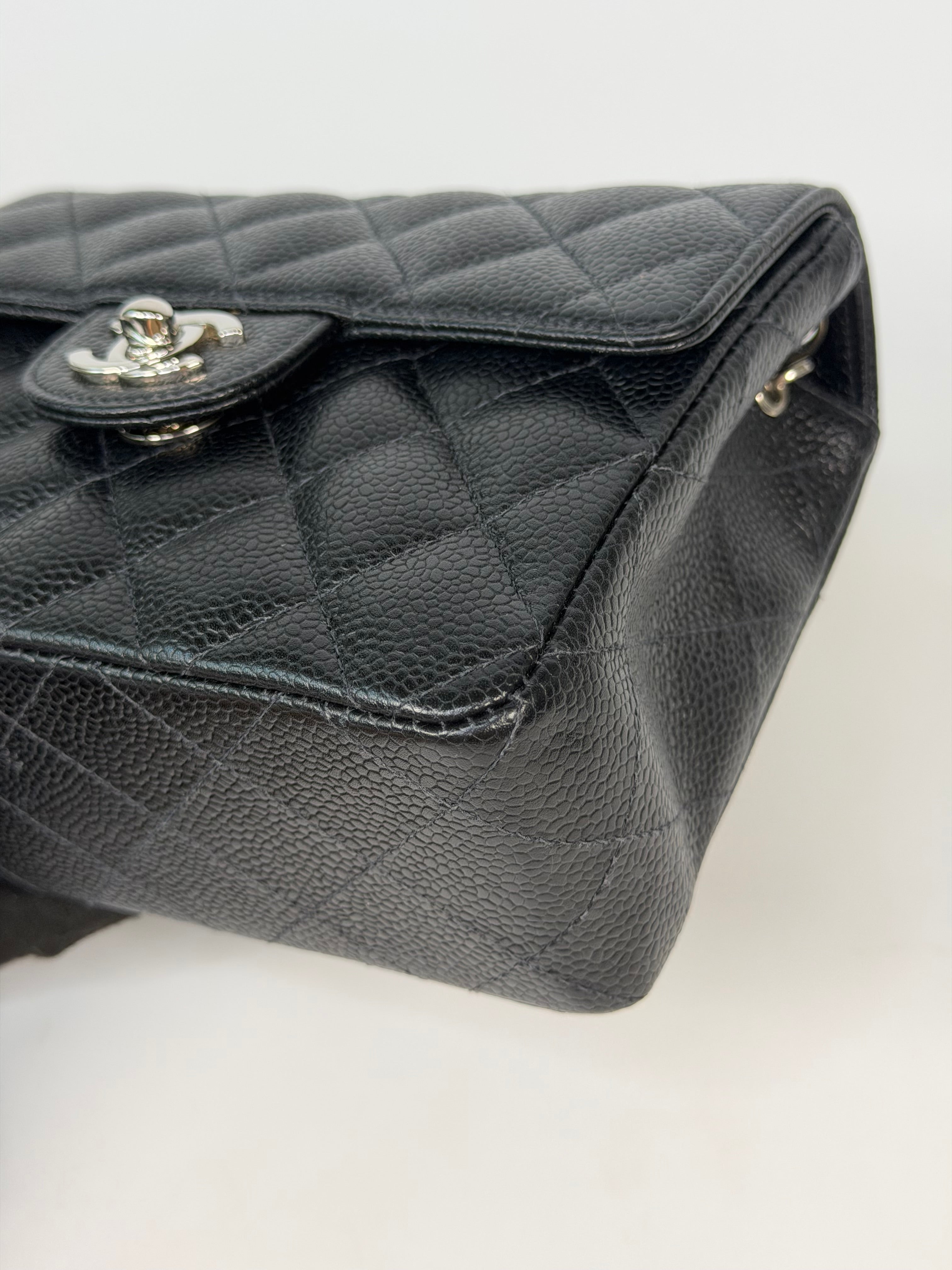 Chanel Vintage Mini Square Flap In Black Caviar Leather With Silver Hardware