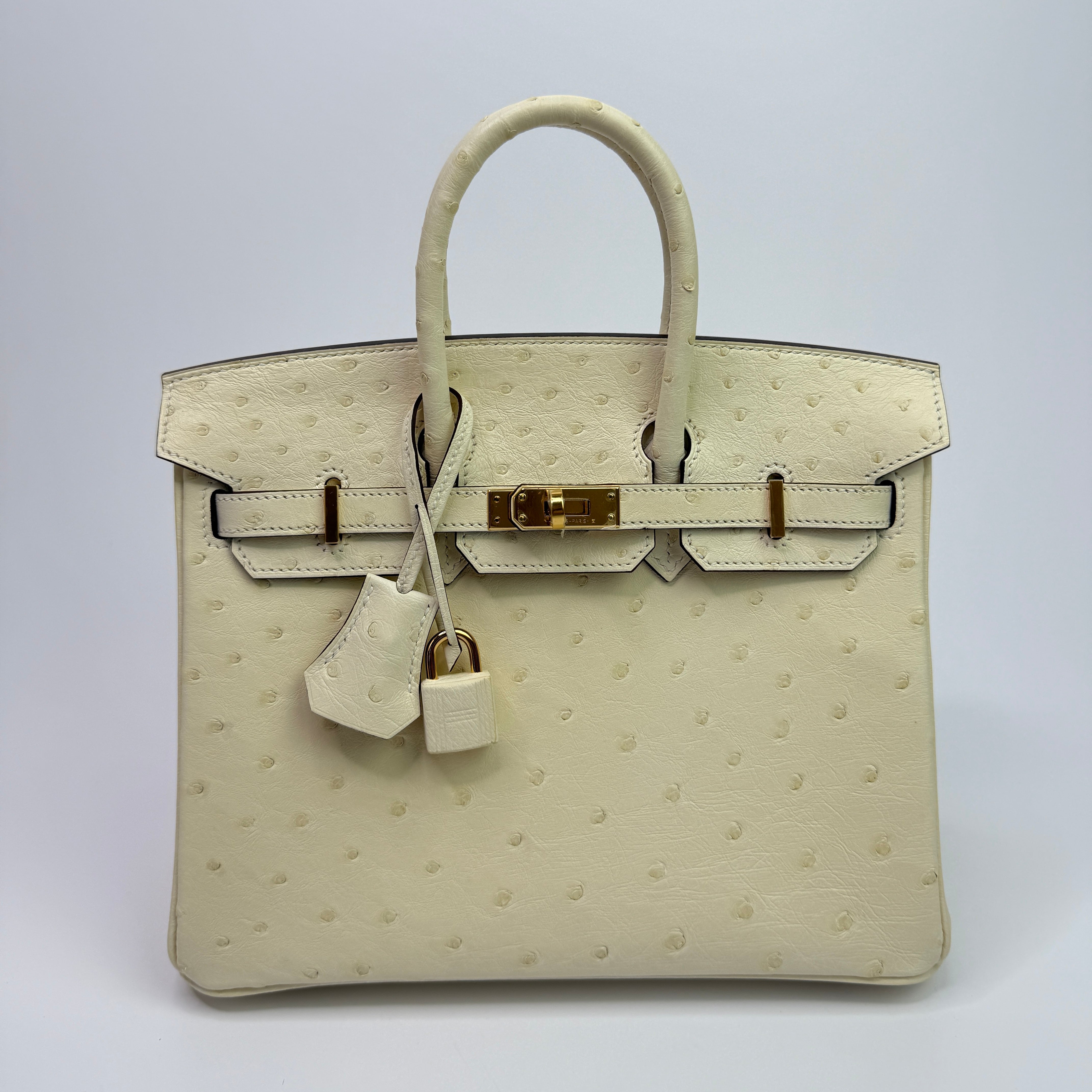 Hermès Birkin 25 In Nata Ostrich With Gold Hardware
