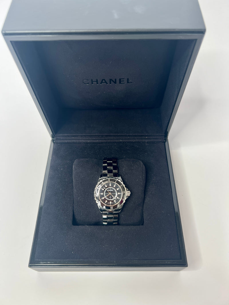 Chanel J12 Black Enamel Diamond Indicators Watch