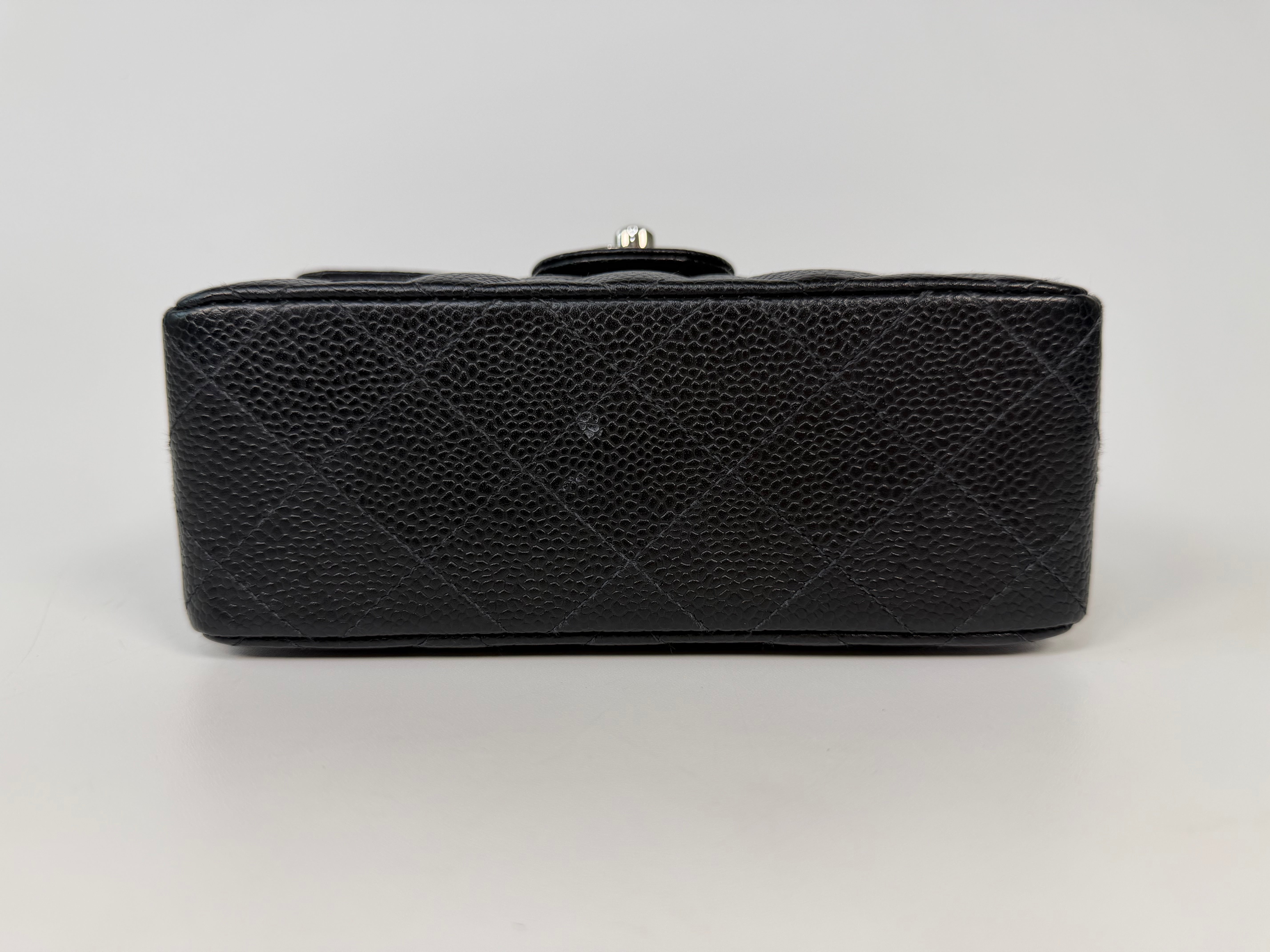 Chanel Vintage Mini Square Flap In Black Caviar Leather With Silver Hardware