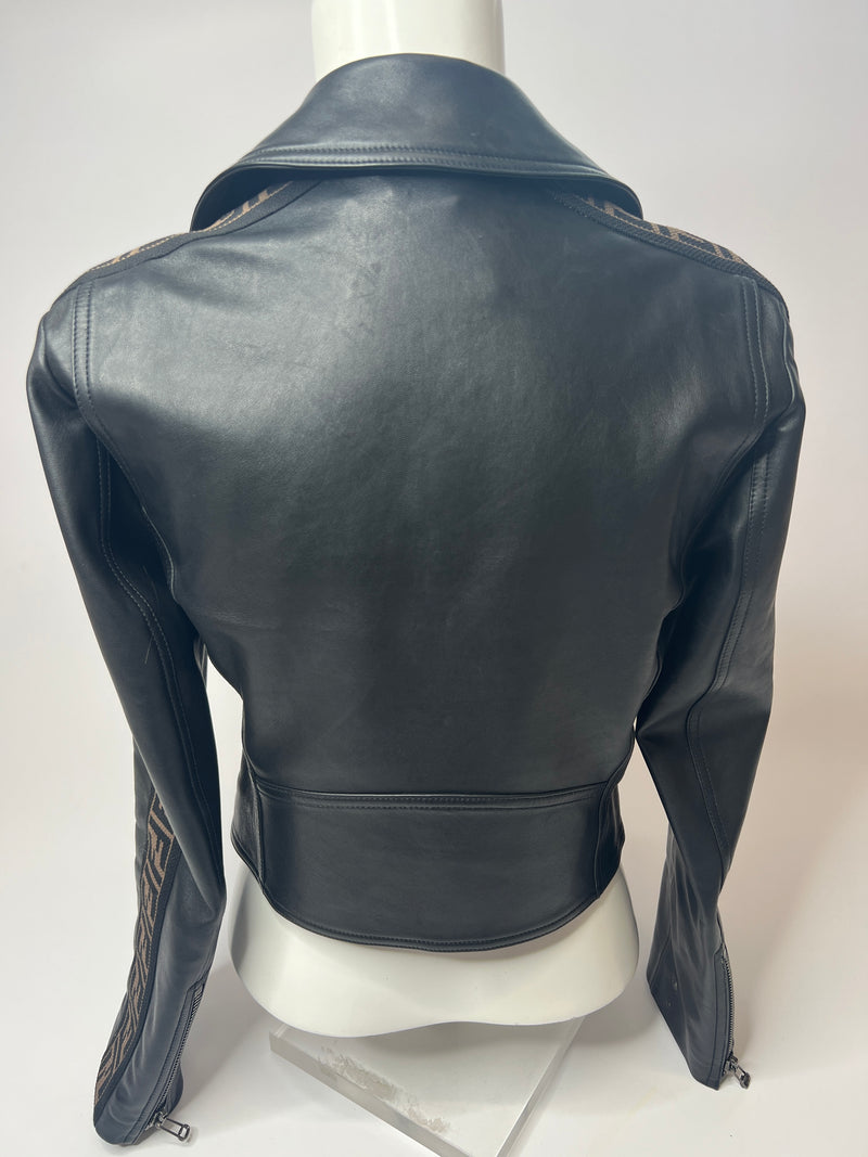 Fendi Black Logo Leather Jacket (Size 40 / UK 8 )