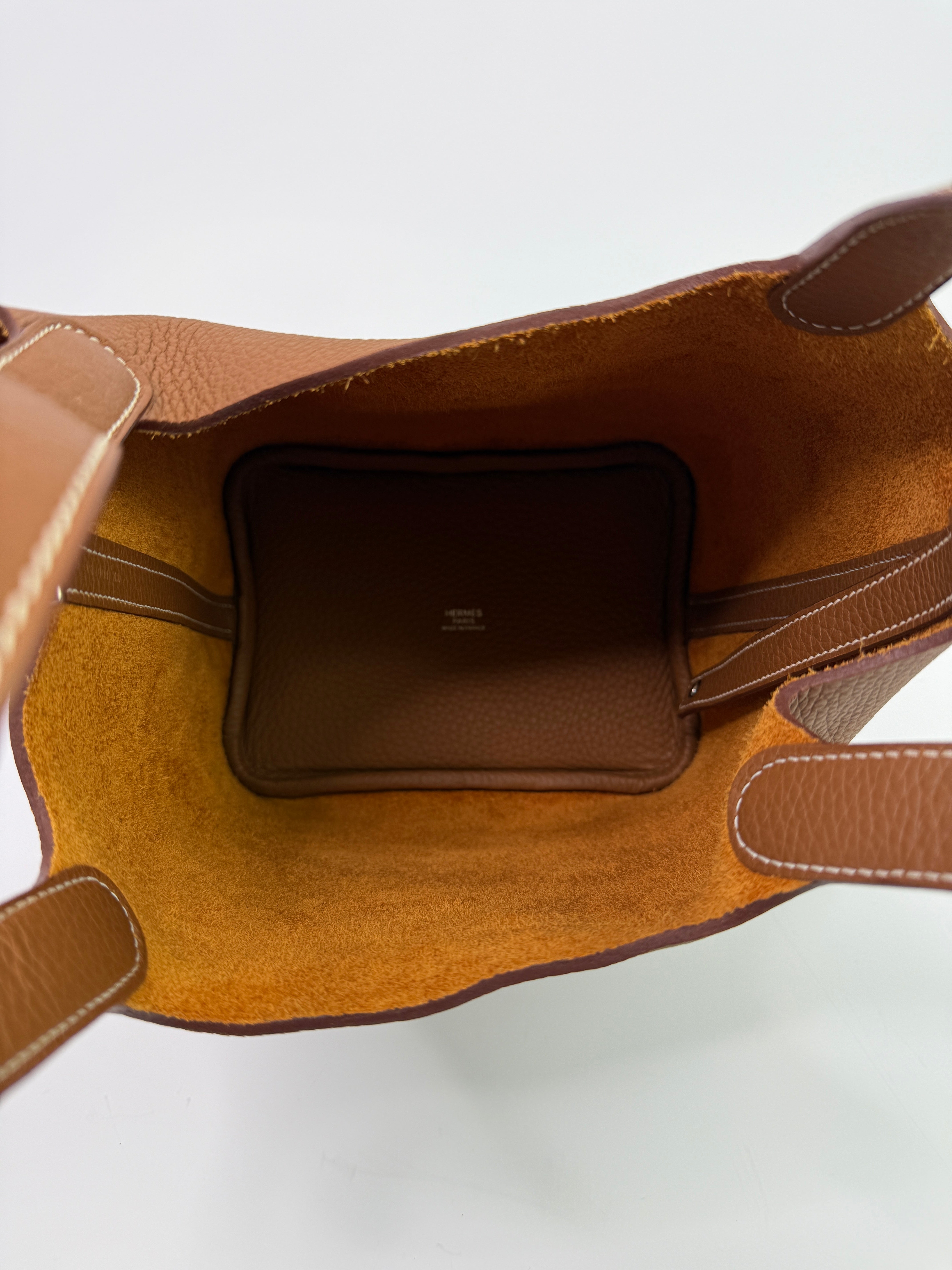 Authentic Pre Loved Hermès Picotin 18 In Gold Clemence With Palladium Hardware New & Unused  Condition