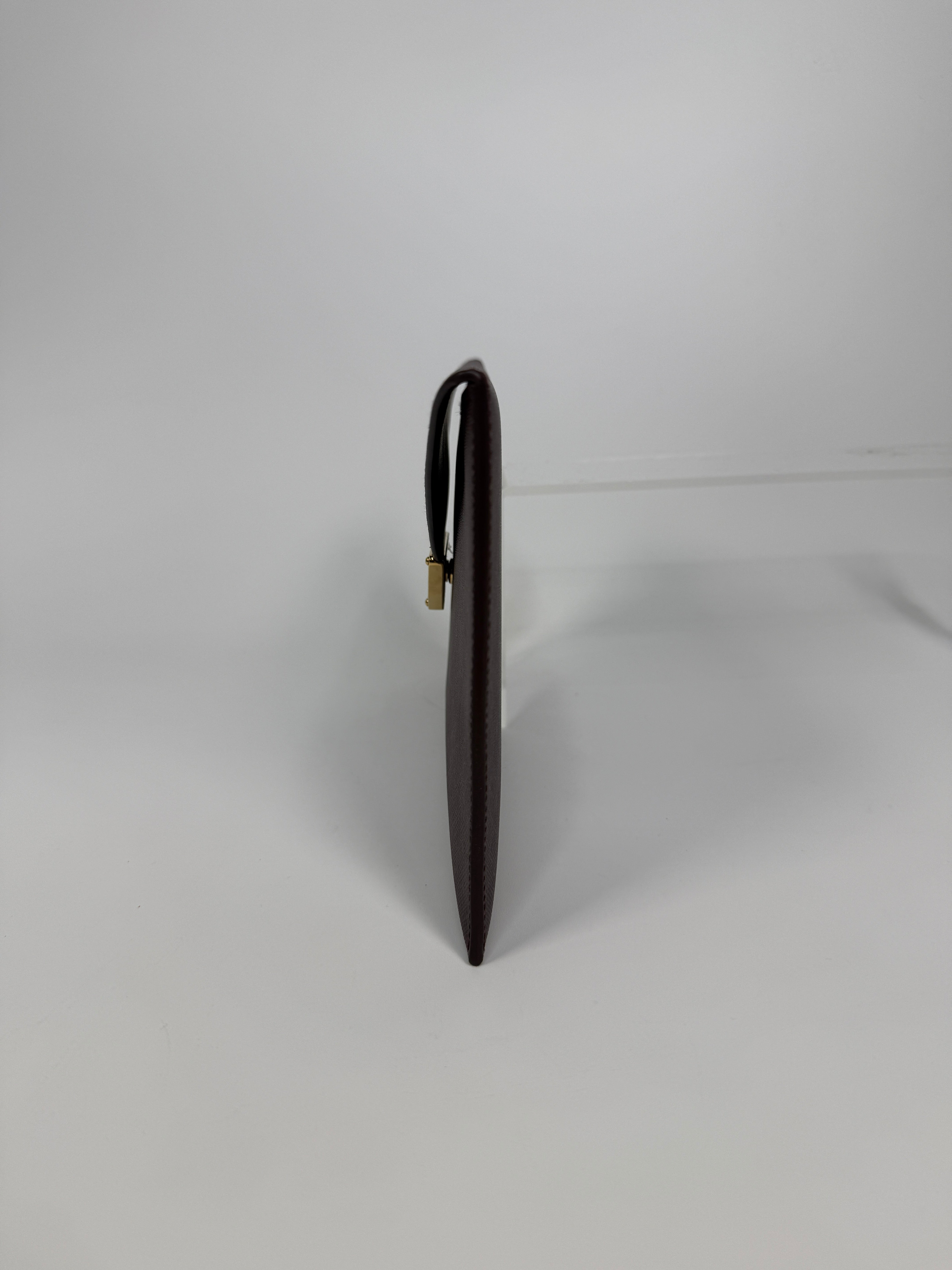 Prada Clutch In Burgundy Saffiano Leather With Gold Hardware