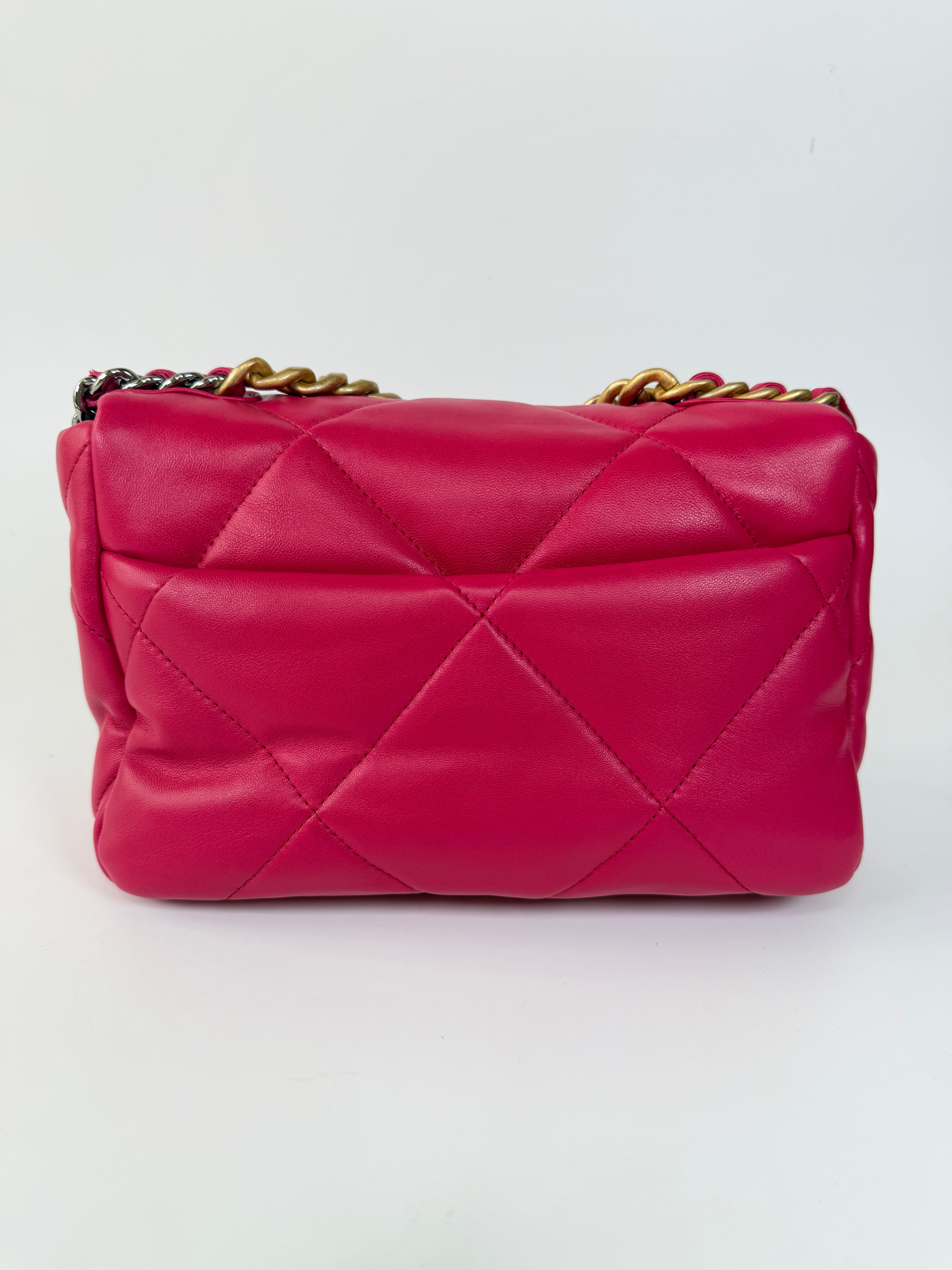 Chanel 19 Small In Pink Lambskin Leather With Mixed Hardware 100% authentic and preloved in excellent condition