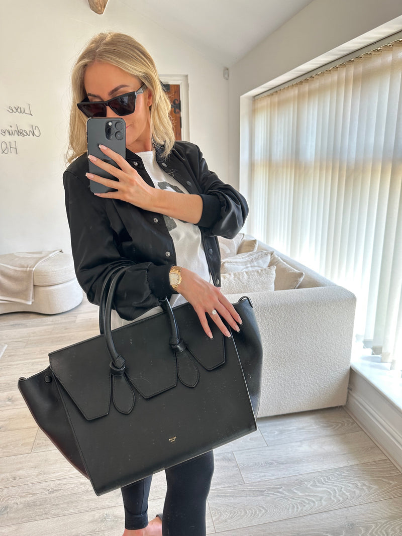 Celine Large Tie Bag In Black Leather