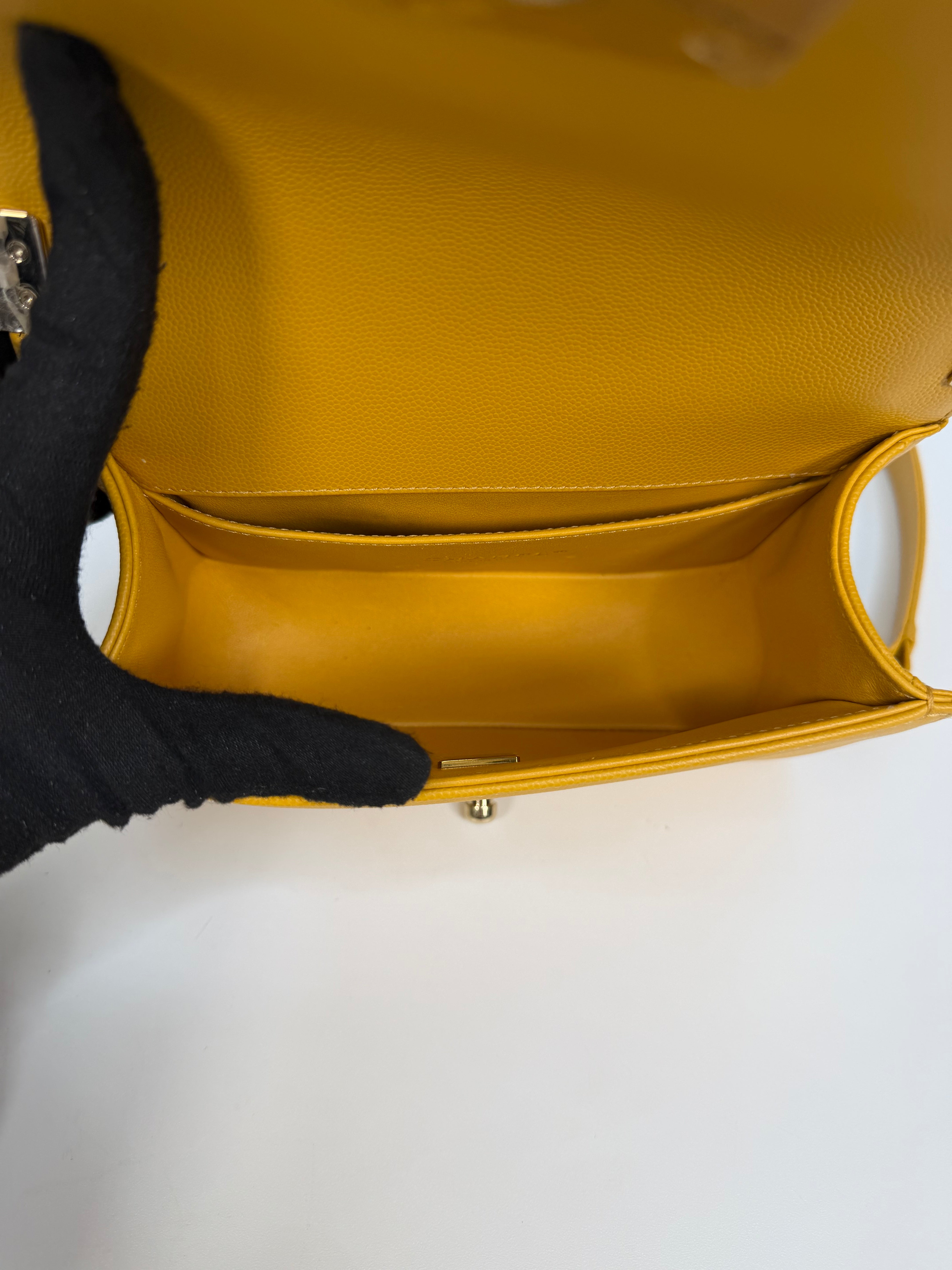 Chanel Small Boy Bag In Yellow Caviar Leather With Pale Gold Hardware