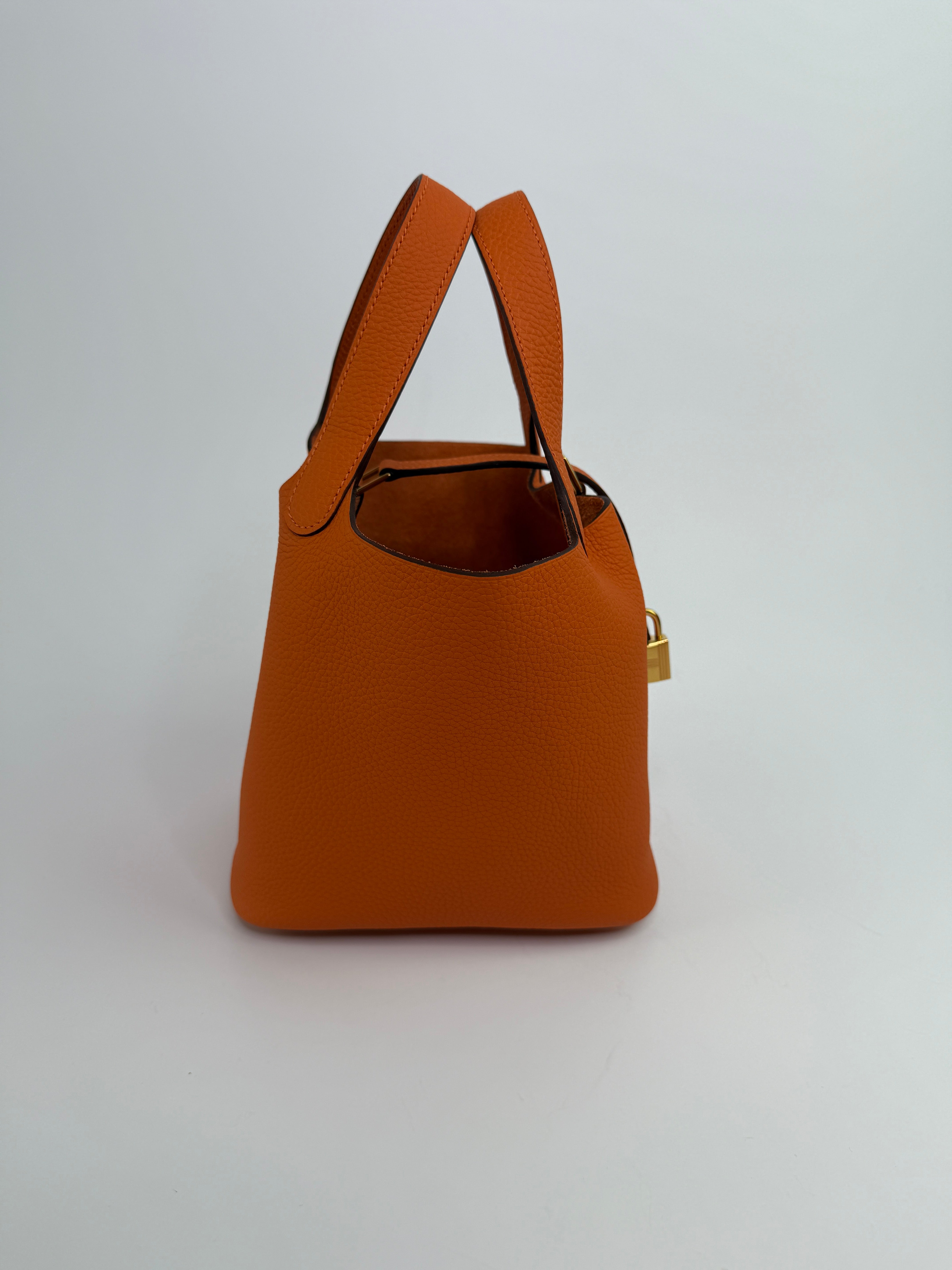 Hermès Picotin 18 In Orange Clemence Leather With GHW