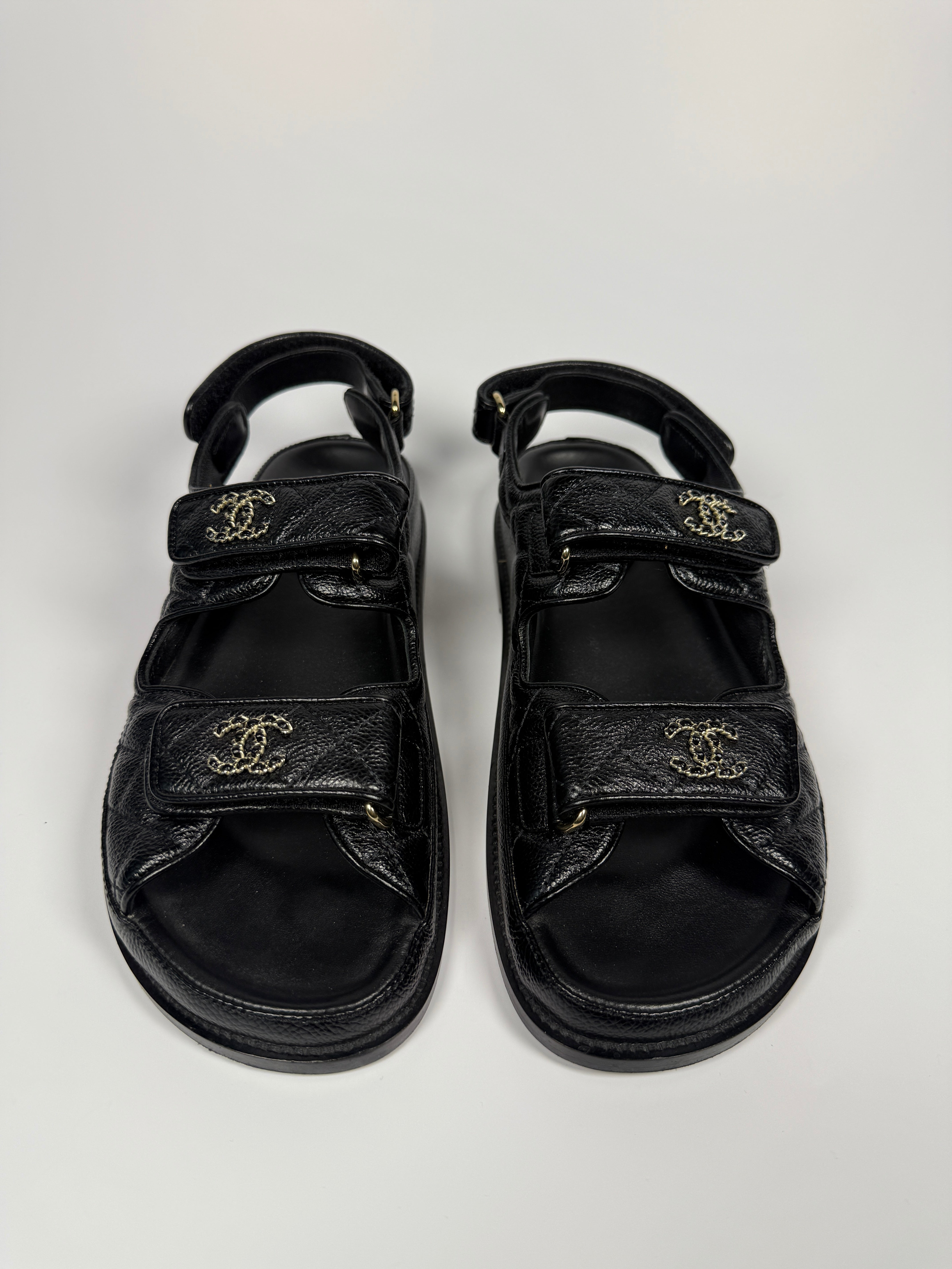 Chanel Black Leather Dad Sandals (Size 38.5/UK5.5) 100% Authentic and preloved. Excellent condition