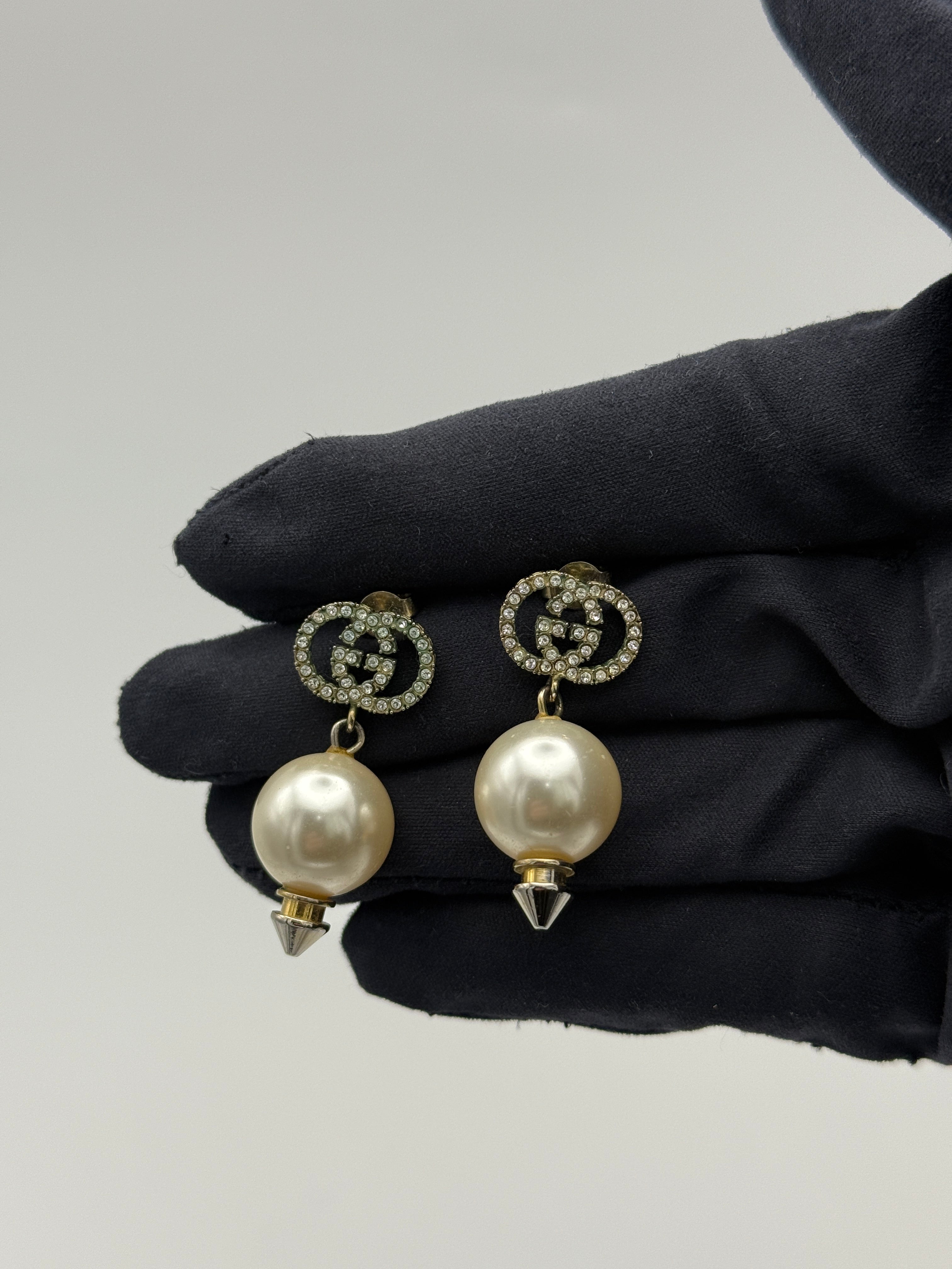 Gucci Interlocking-G Brass And Drop Pearl Earrings