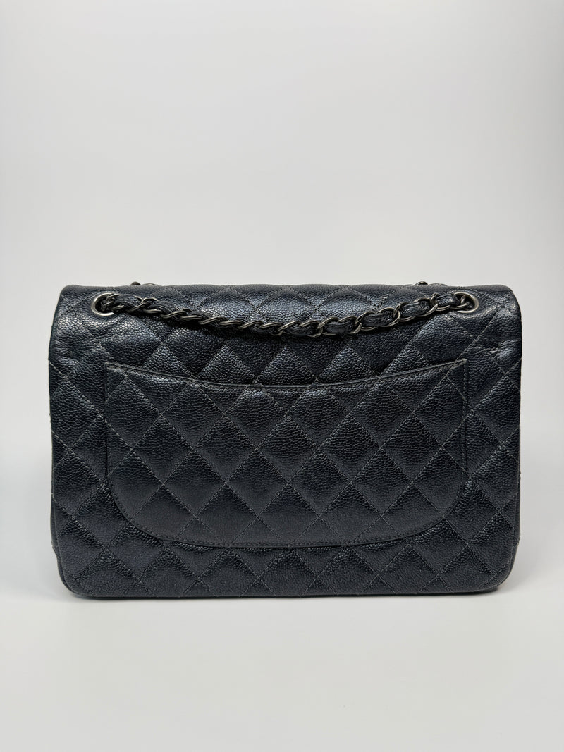 Chanel Jumbo Gunmetal Metallic Calfskin Leather With RHW