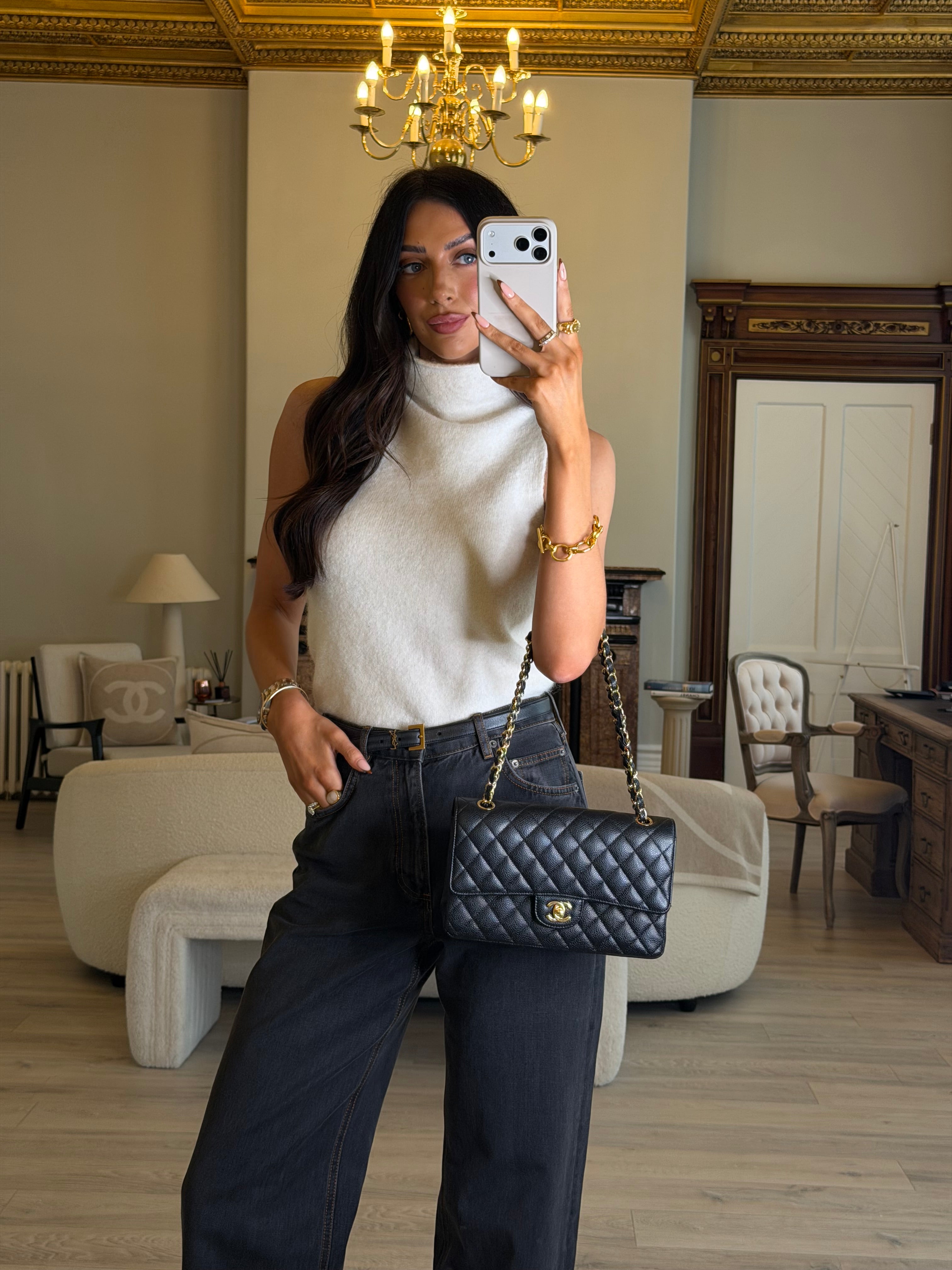 Chanel Medium Classic Double Flap Black Caviar With Gold Hardware, Authentic And Preloved In Excellent Condition 