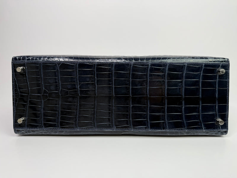 Hermès Kelly 35 In Bleu Crocodile Porosus Lisse With PHW