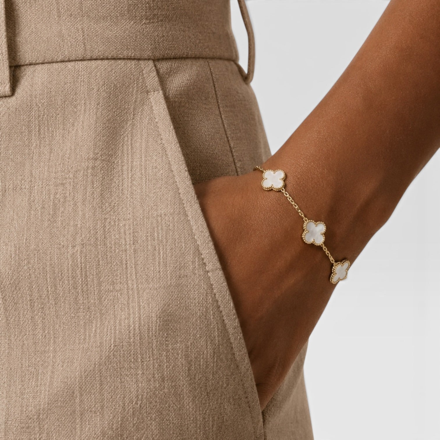 Van Cleef & Arpels Vintage Alhambra Bracelet, 5 Motifs Mother Of Pearl
