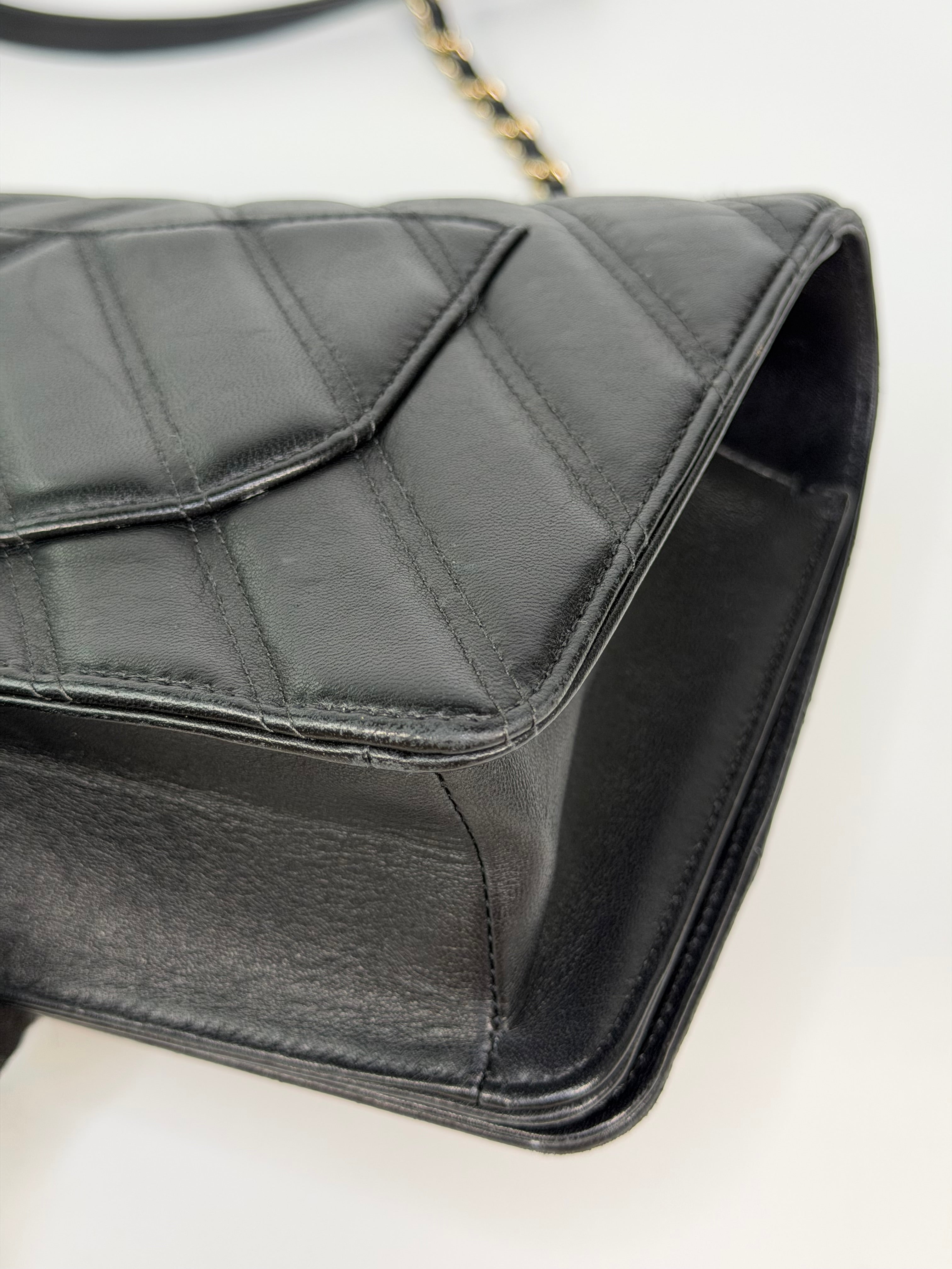 Chanel Chevron Flap In Black Lambskin Leather With Gold Hardware. Authentic and preloved in excellent condition. 100% guarantee
