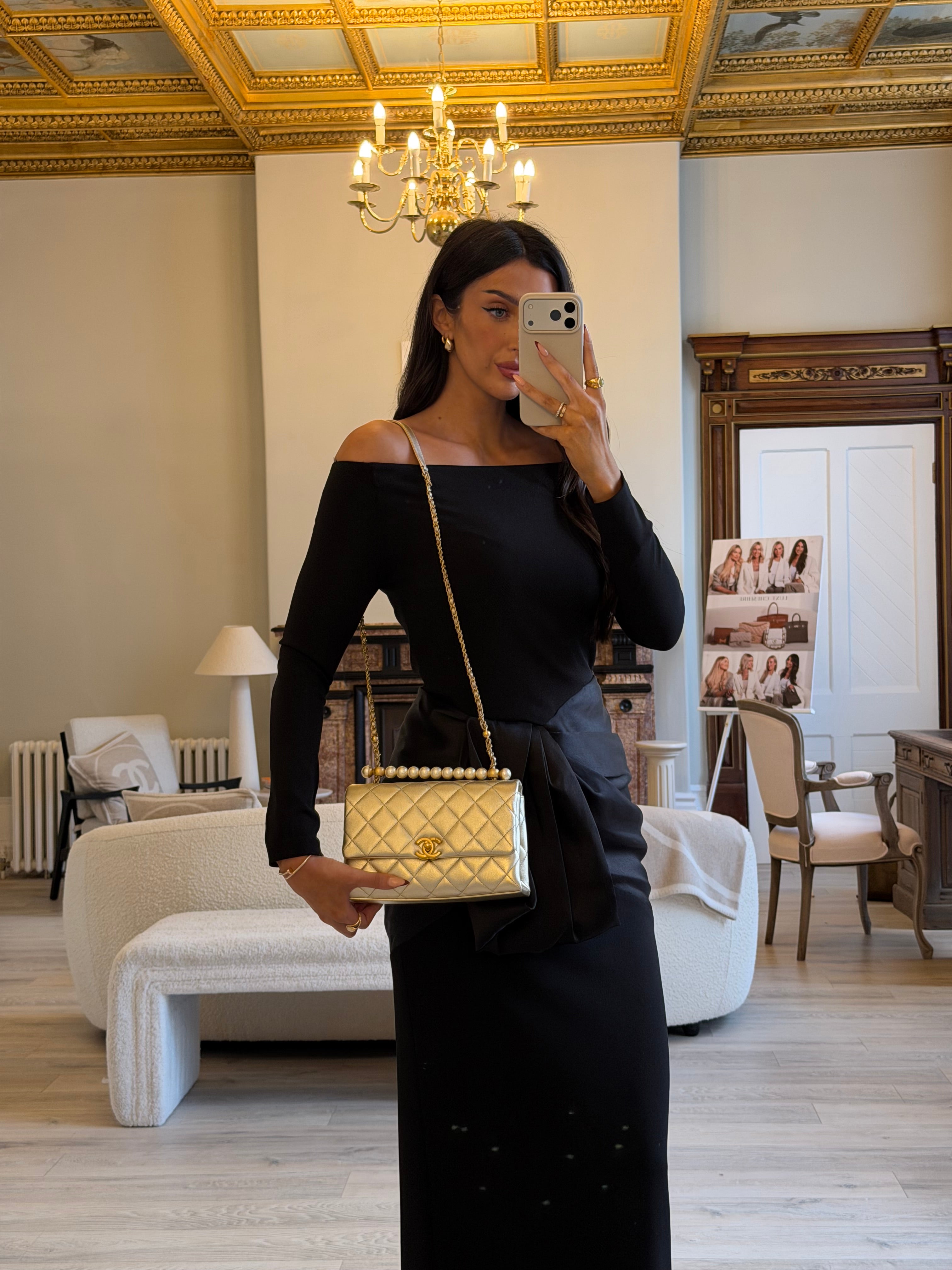 Chanel Mini Pearl Top Handle Flap Bag Metallic Gold Lambskin With GHW