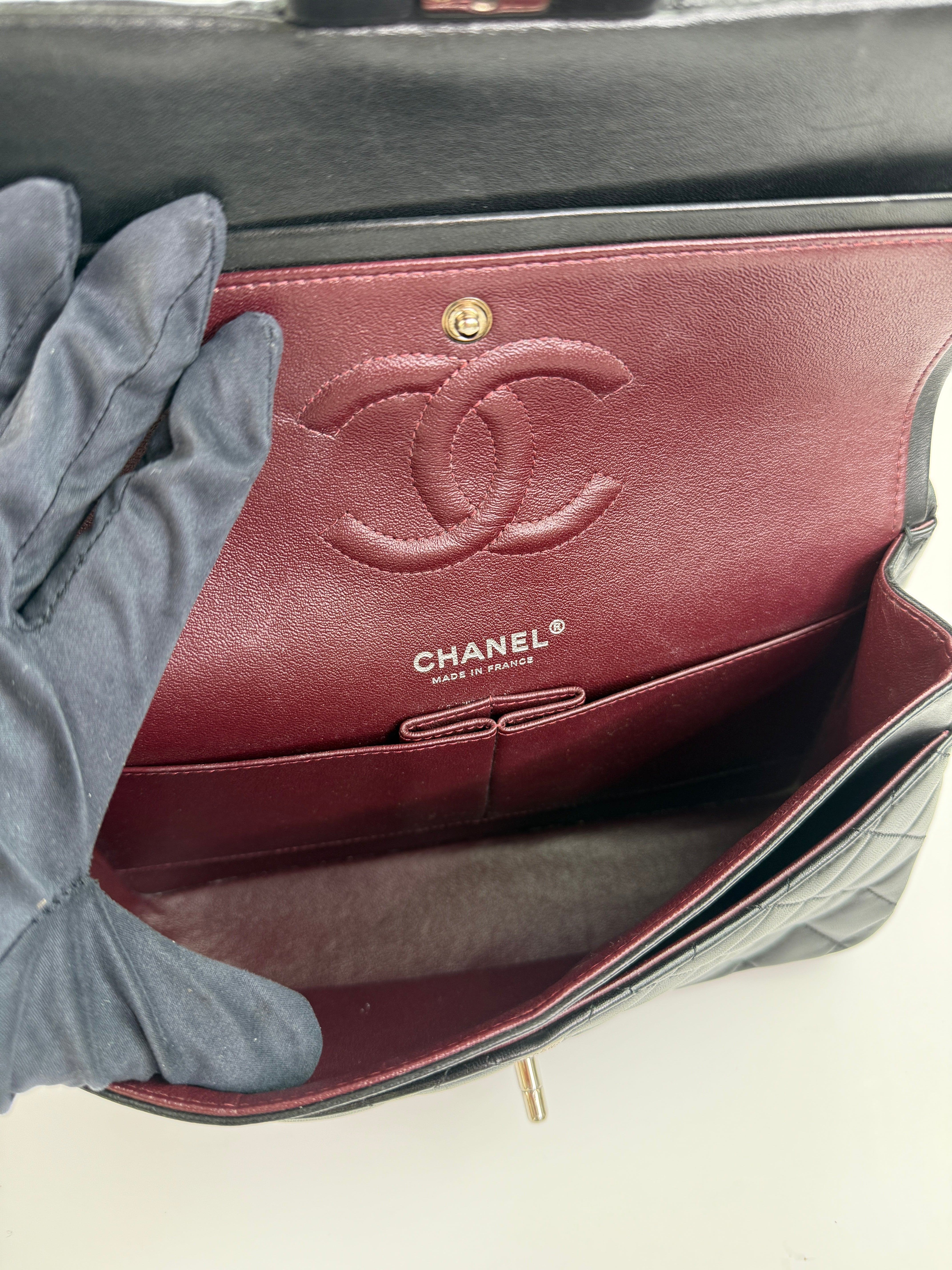 Chanel Medium Classic Double Flap Black Lambskin Leather With Silver Hardware
Pre Loved & Authentic 