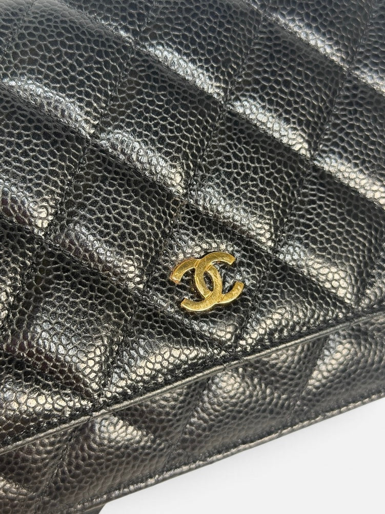 Chanel Wallet On Chain In Black Caviar Leather With Gold Hardware. Authentic and preloved in excellent condition. 100% guarantee