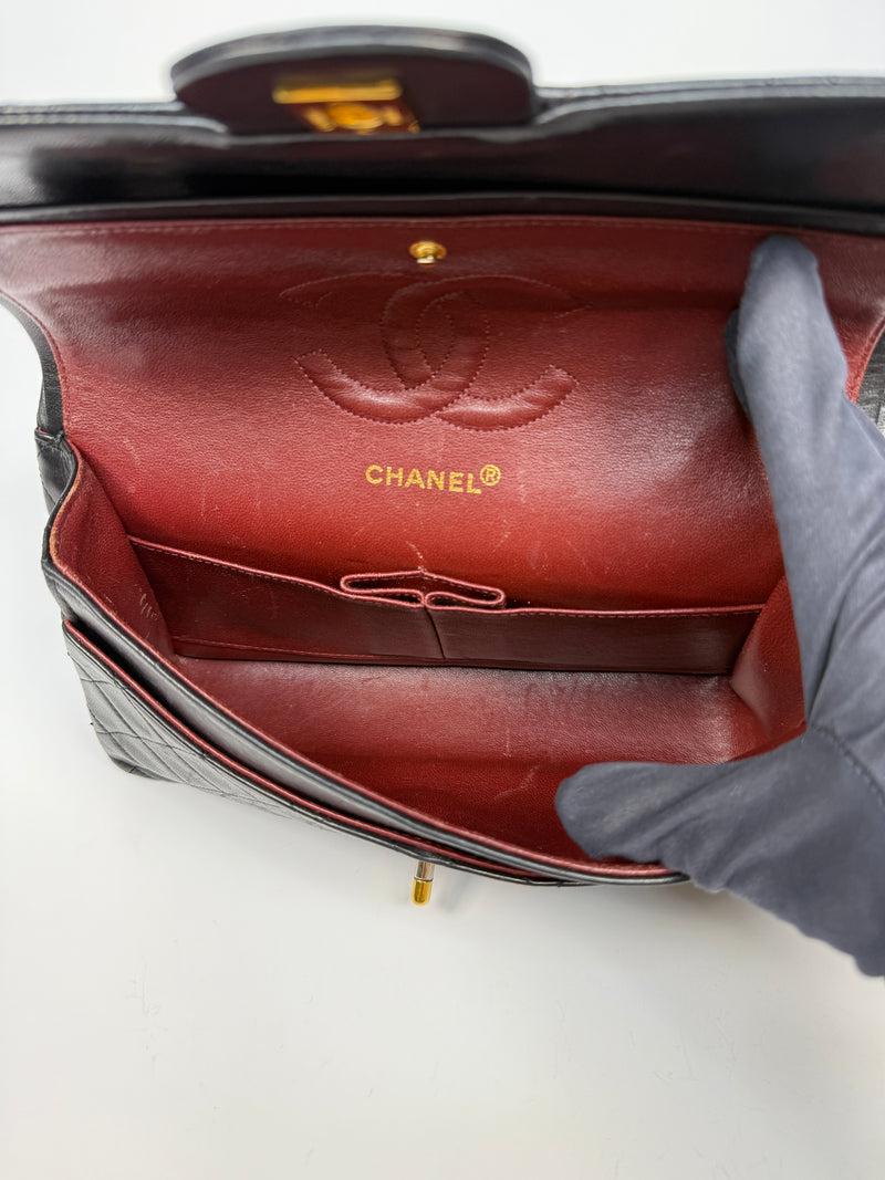Chanel Vintage Medium Classic Double Flap Black Lambskin With 24k GHW