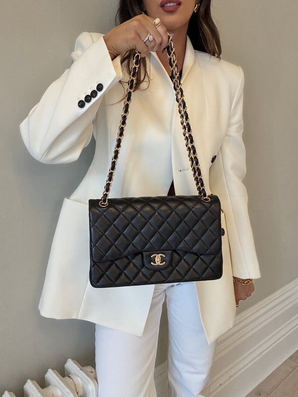 Chanel Jumbo Classic Flap Bag In Black Lambskin Leather With GHW
