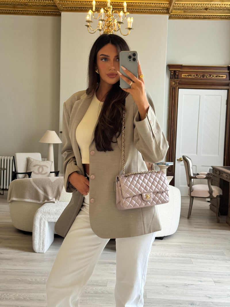 Chanel Iridescent Rose Medium Classic Double Flap With GHW