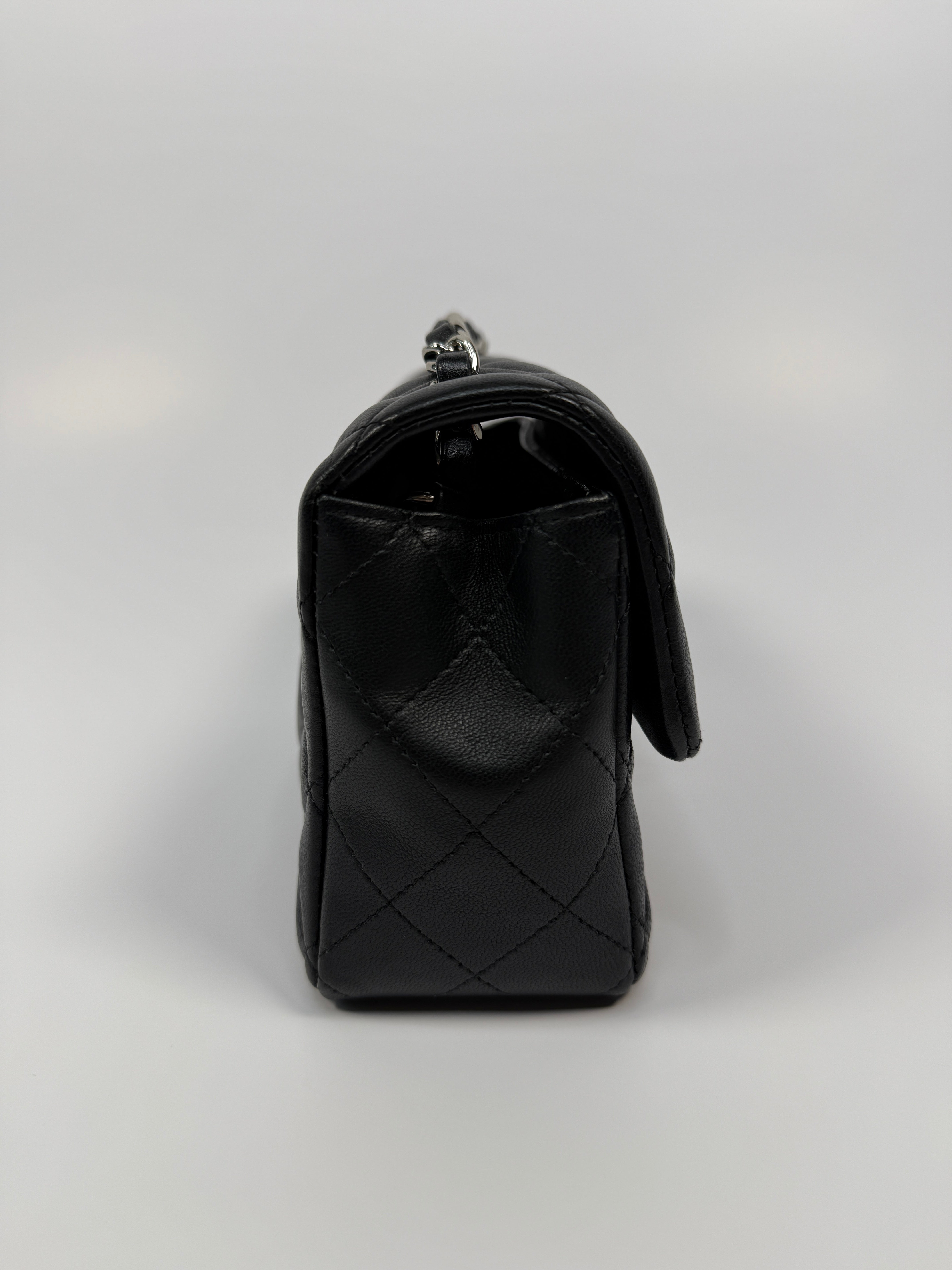 Chanel Mini Rectangle In Black Lambskin Silver hardware, authentic and preloved in very good condition