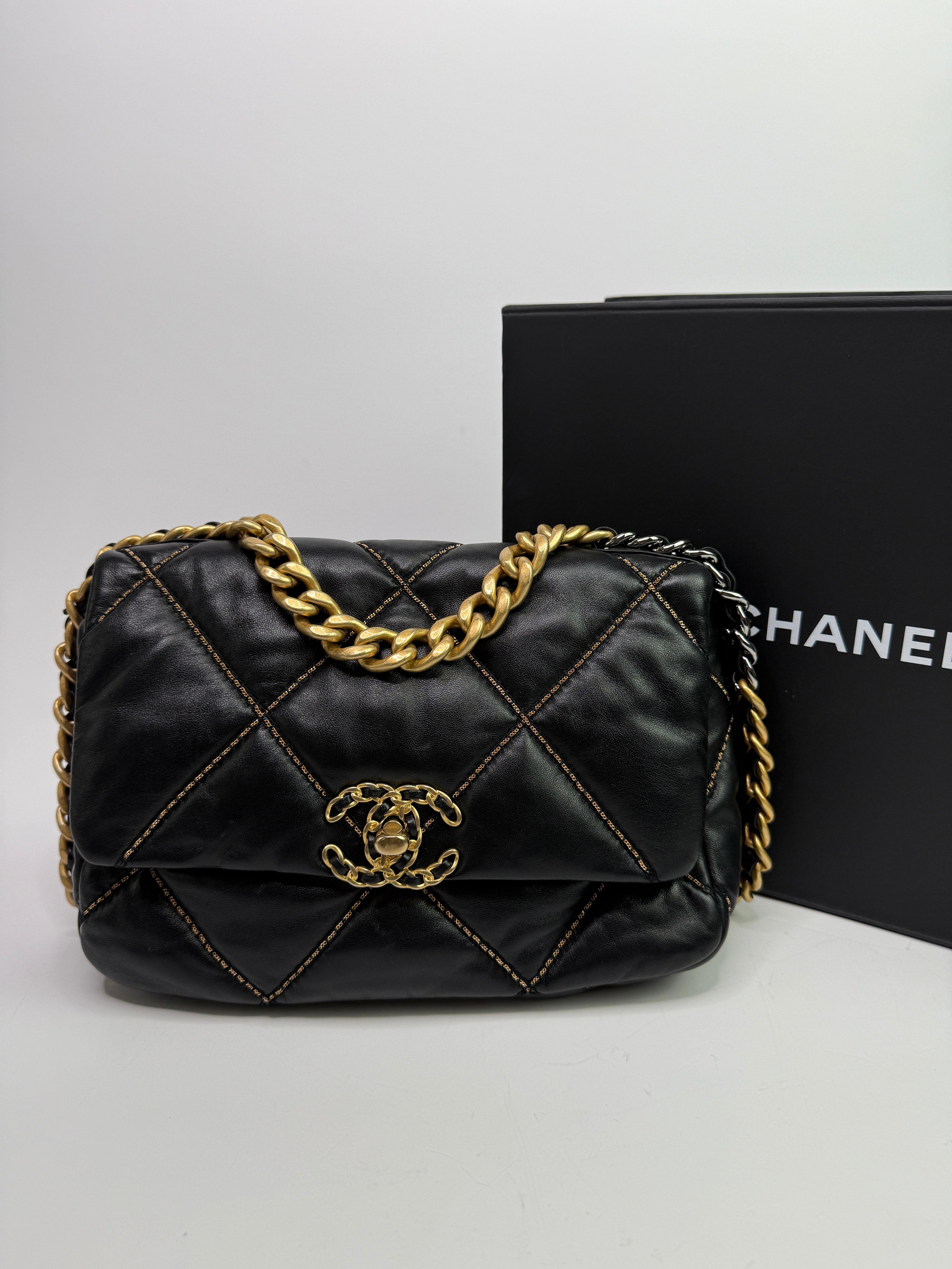 Chanel 19 Small Flap Bag In Black Lambskin Leather