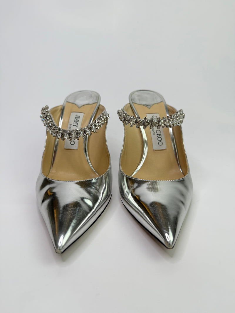 Jimmy Choo Bing 100 Silver Mules (Size 39.5/39.5)