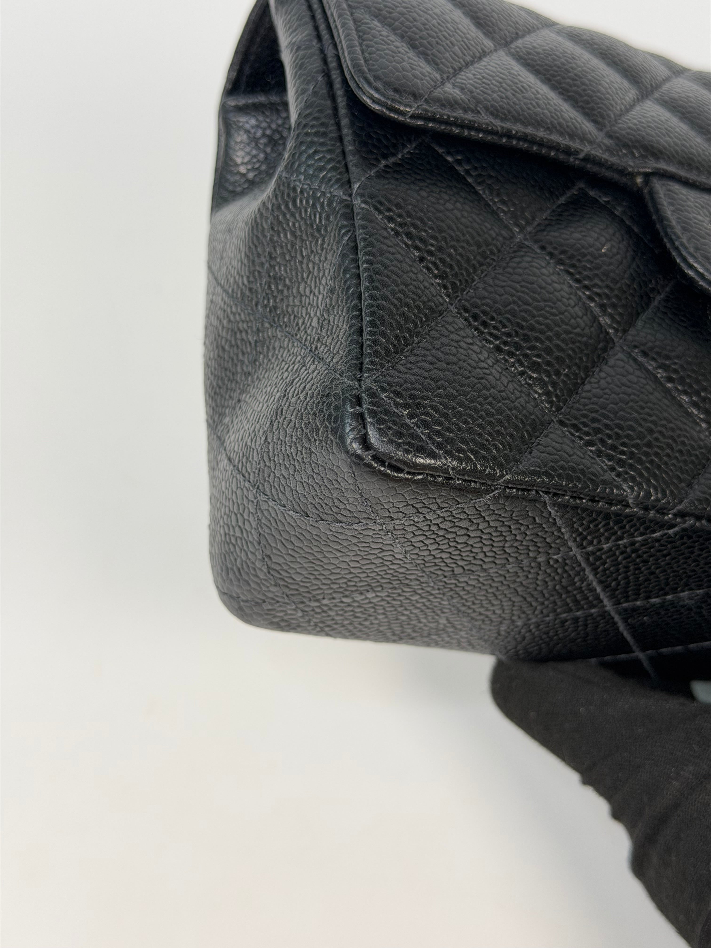 Chanel Vintage Mini Square Flap In Black Caviar Leather With Silver Hardware