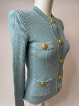 Balmain Blue Ribbed Knit Cardigan (Size 34/ UK 6)