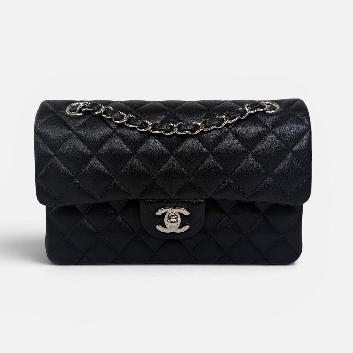 Chanel Small Classic Double Flap In Black Lambskin Leather With SHW