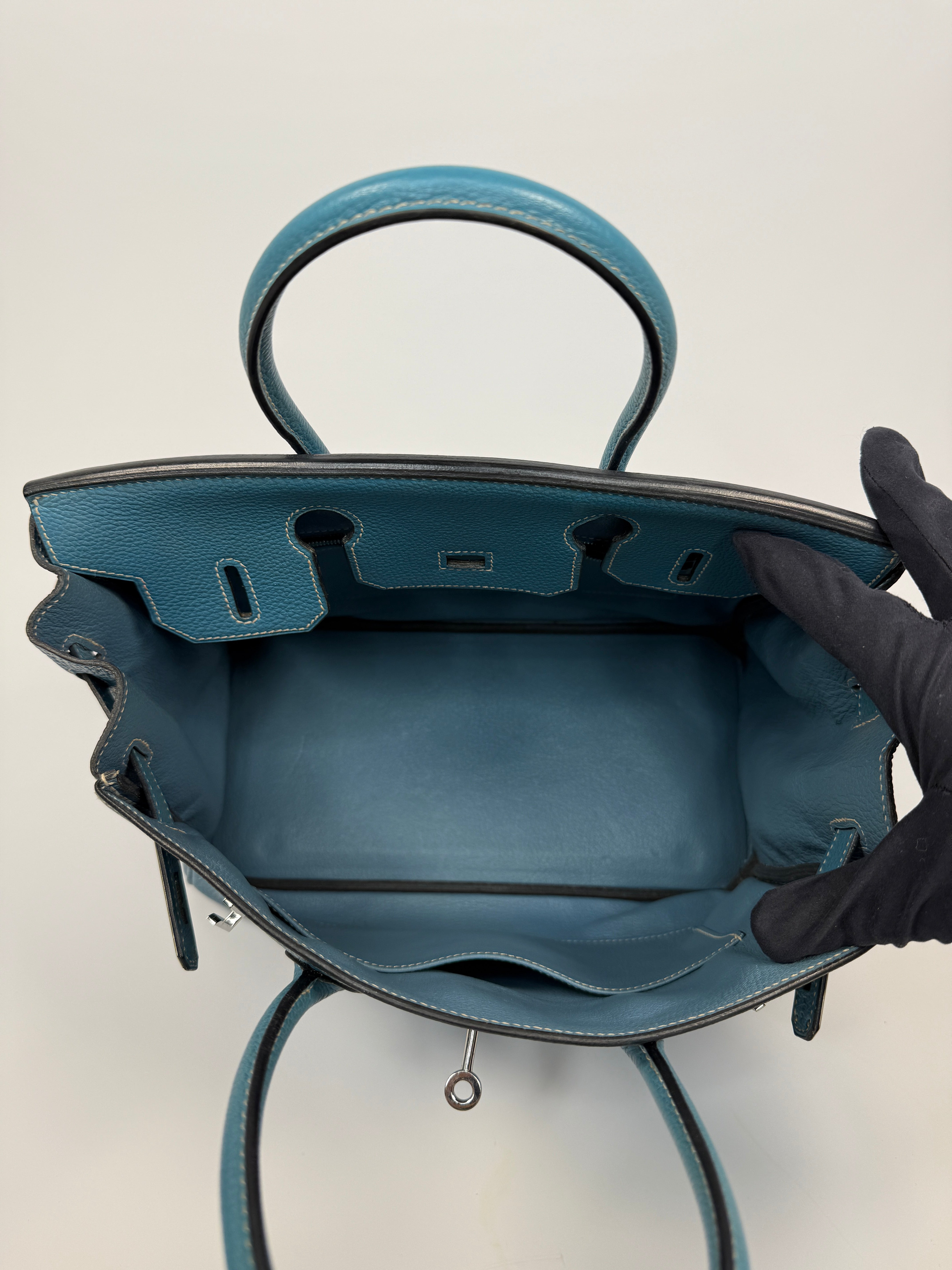 Authentic Pre Loved Hermès Birkin 30 In Blue Jean Togo Leather With Palladium Hardware Excellent Condition