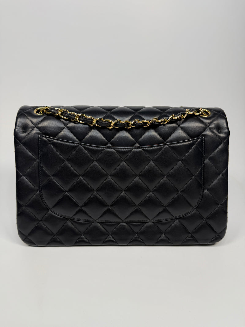 Chanel Jumbo Classic Flap Bag In Black Lambskin Leather With GHW