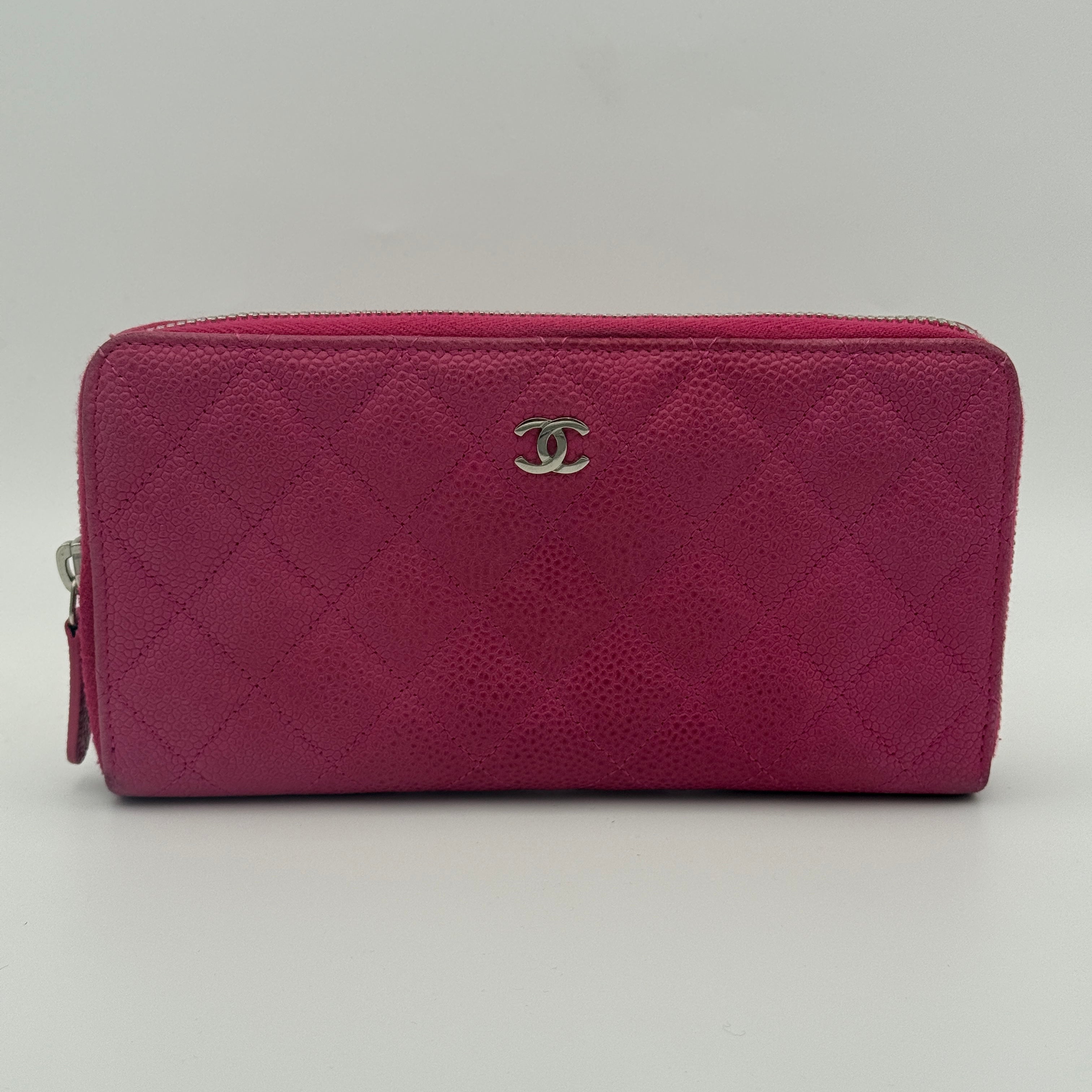 Chanel Classic Pink Caviar Leather Zip Wallet With Silver Hardware Good Condition. Authentic and preloved. 100% Authenticity Guarantee 