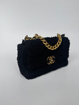 Chanel 19 Small In Black Bouclé Tweed
